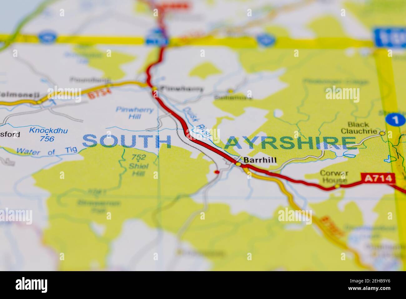South Ayrshire und Umgebung auf einer Straßenkarte dargestellt Oder geografische Karte Stockfoto