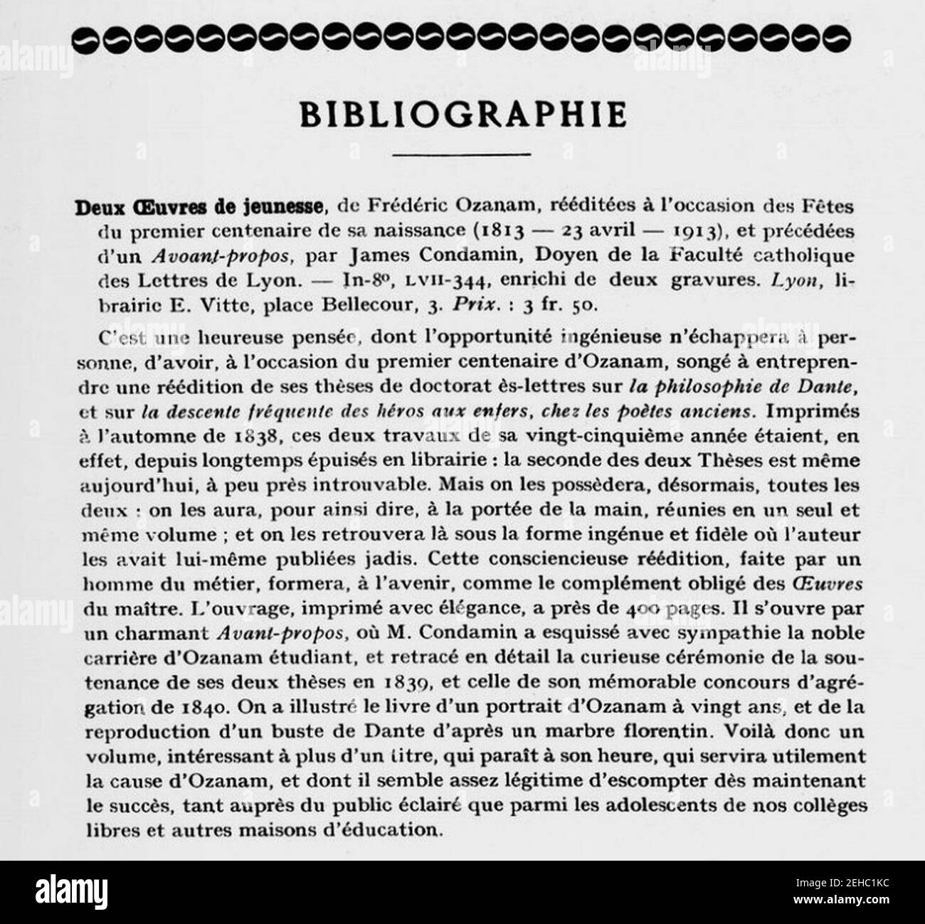 Ozanam - Semaine religieuse du diocèse de Lyon 23 Mai 1913. Stockfoto