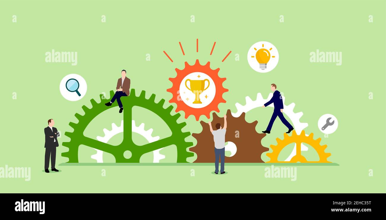 Business Success ( Trophäe ) Konzept Vektor Illustration. Zahnrad und Menschen. Stock Vektor