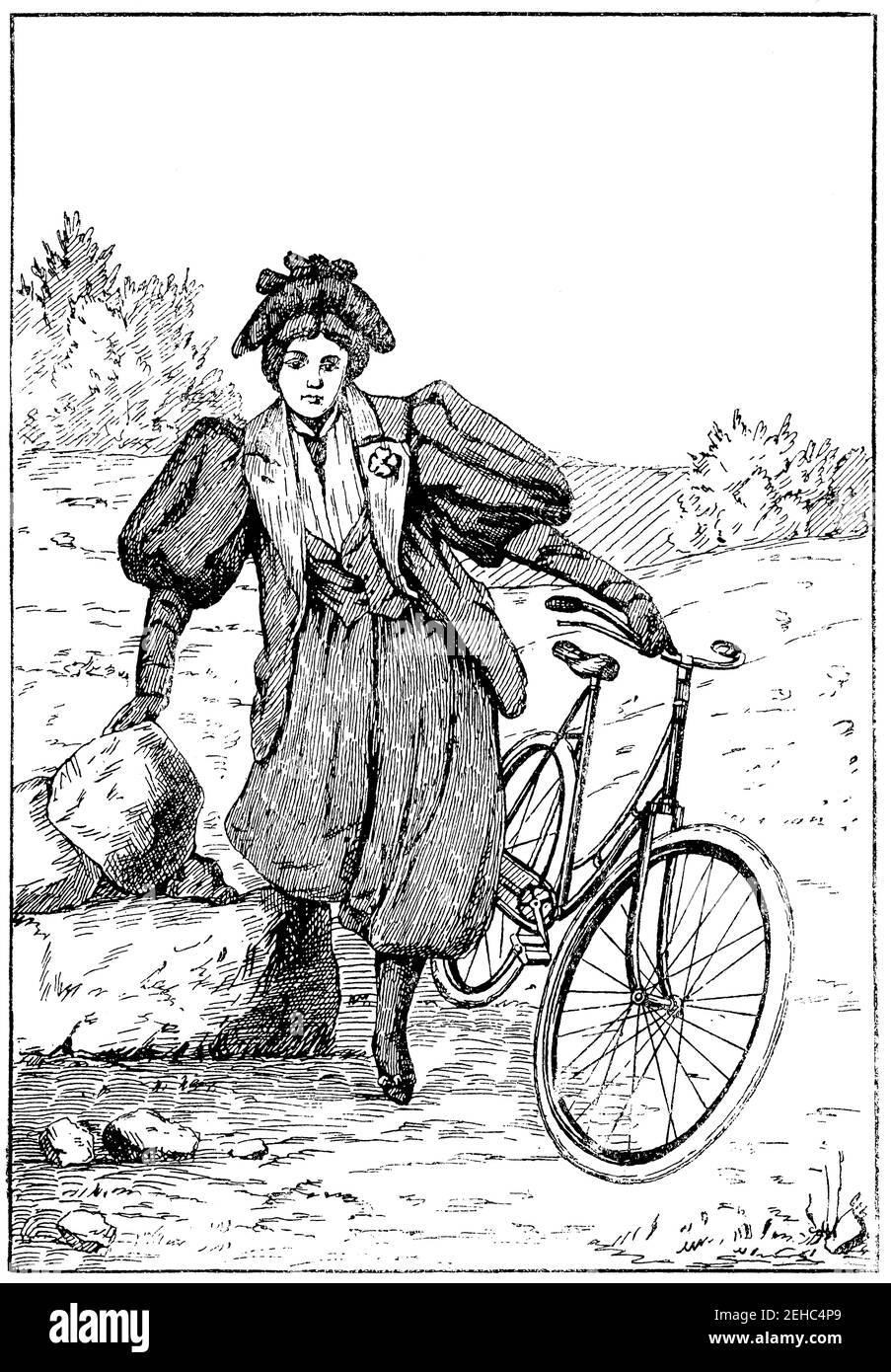 Englischer Radsport-Anzug für Damen. Illustration des 19th. Jahrhunderts. Deutschland. Weißer Hintergrund. Stockfoto