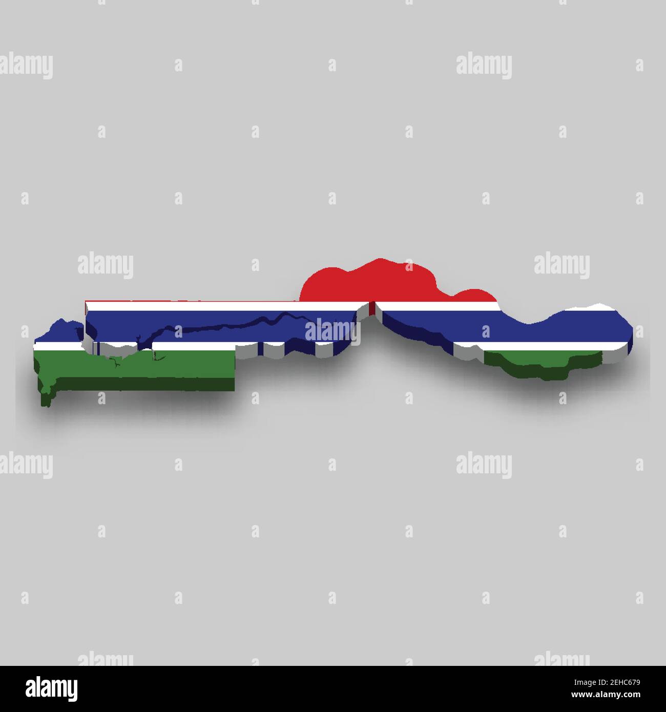 3D Isometrische Karte von Gambia mit Nationalflagge. Vektorgrafik. Stock Vektor