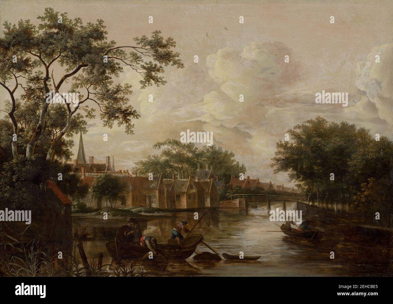 P. van Mase - Stadt mit Fluss Stockfoto