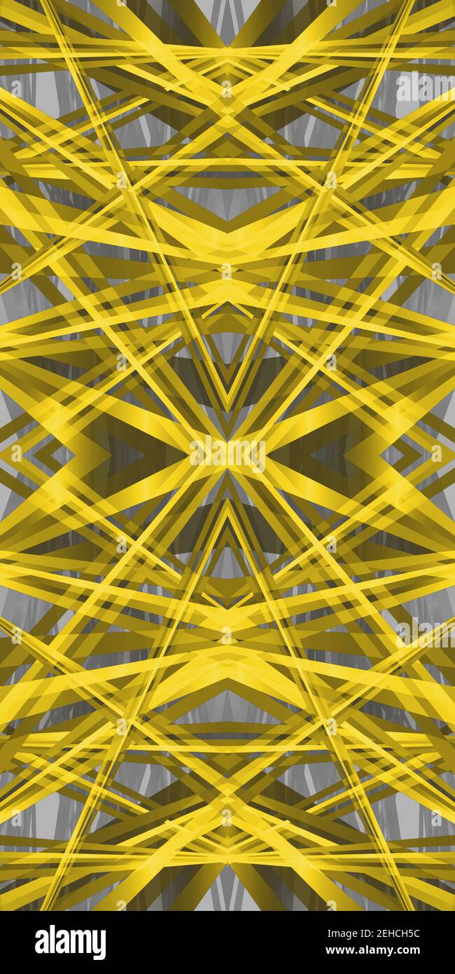 3D futuristische Illustration eines geometrischen Musters in leuchtendes Gelb und ultimatives Grau, die Pantone 2021 Farben des Jahres, für abstrakte Backgrou Stockfoto