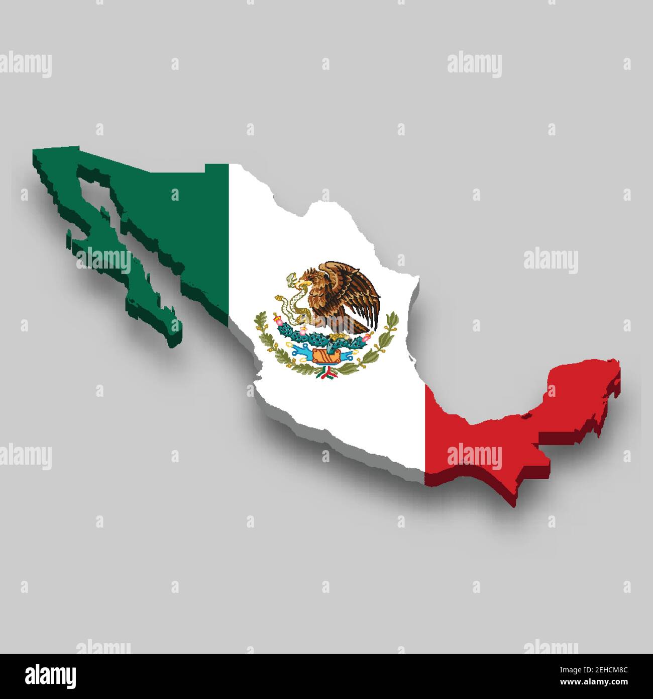 3D Isometrische Karte von Mexiko mit Nationalflagge. Vektorgrafik. Stock Vektor