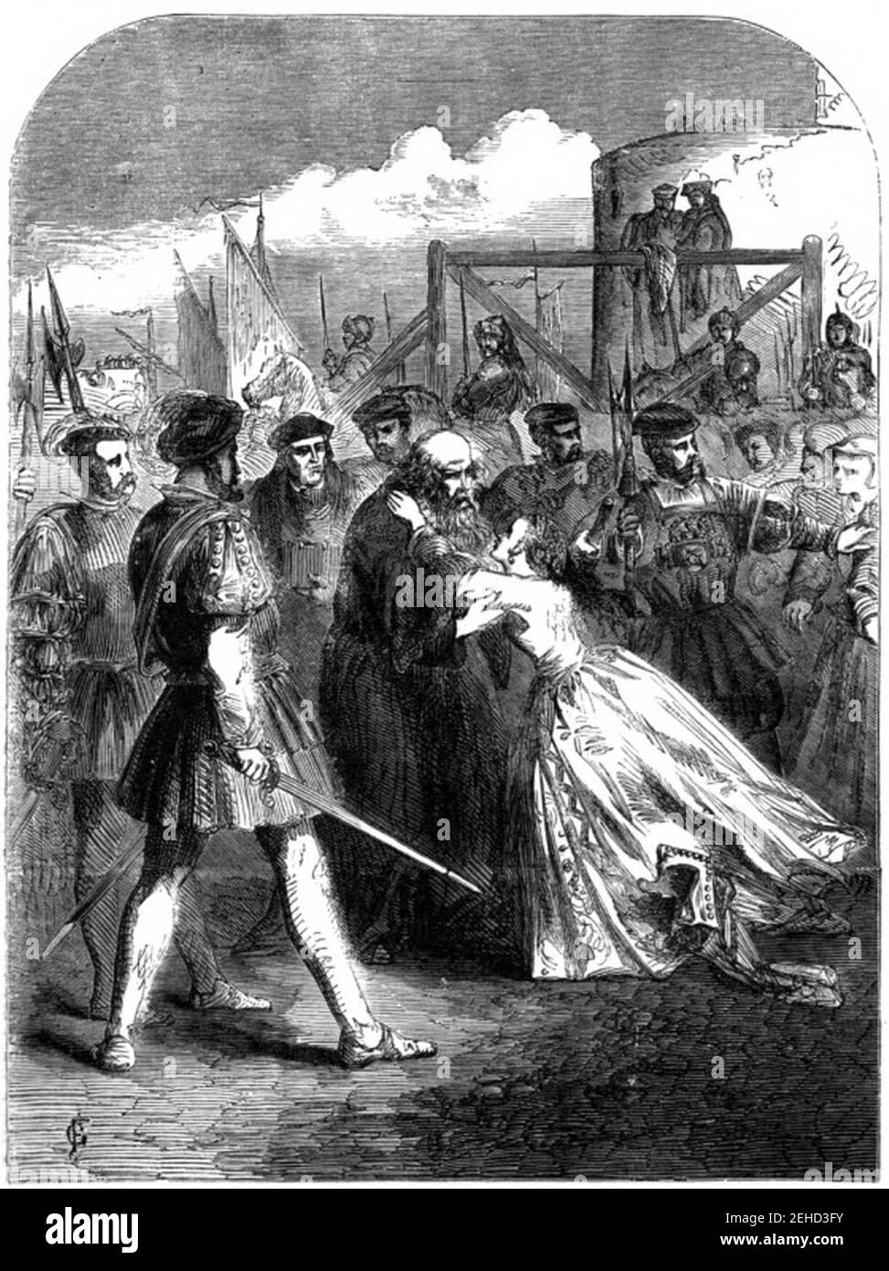 P217-Margaret Roper verlässt ihren Vater, Sir Thomas More, auf der Tower Wharf. Stockfoto