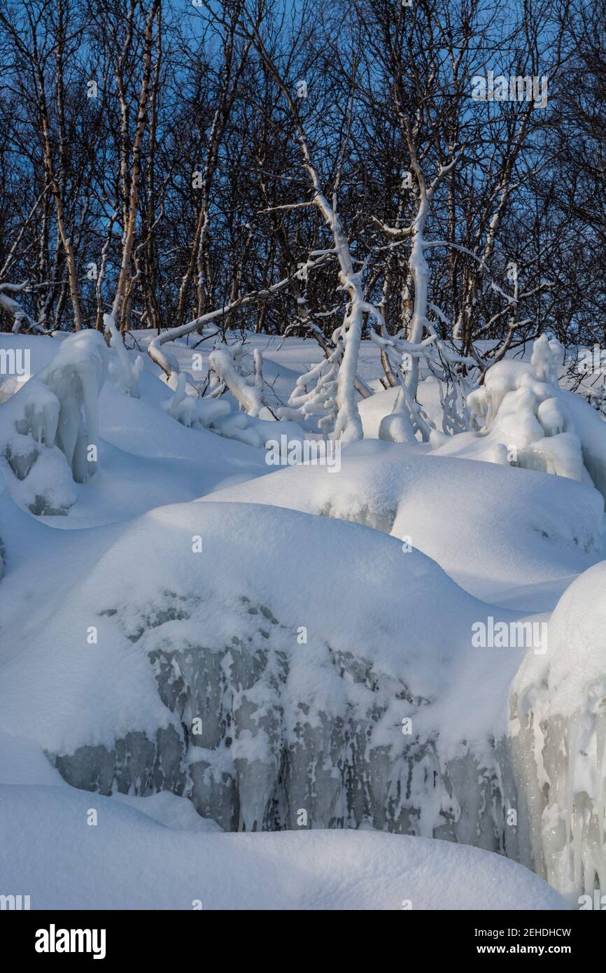 Eisformationen, Tornetrask See, Abisko Nationalpark, Schweden. Stockfoto