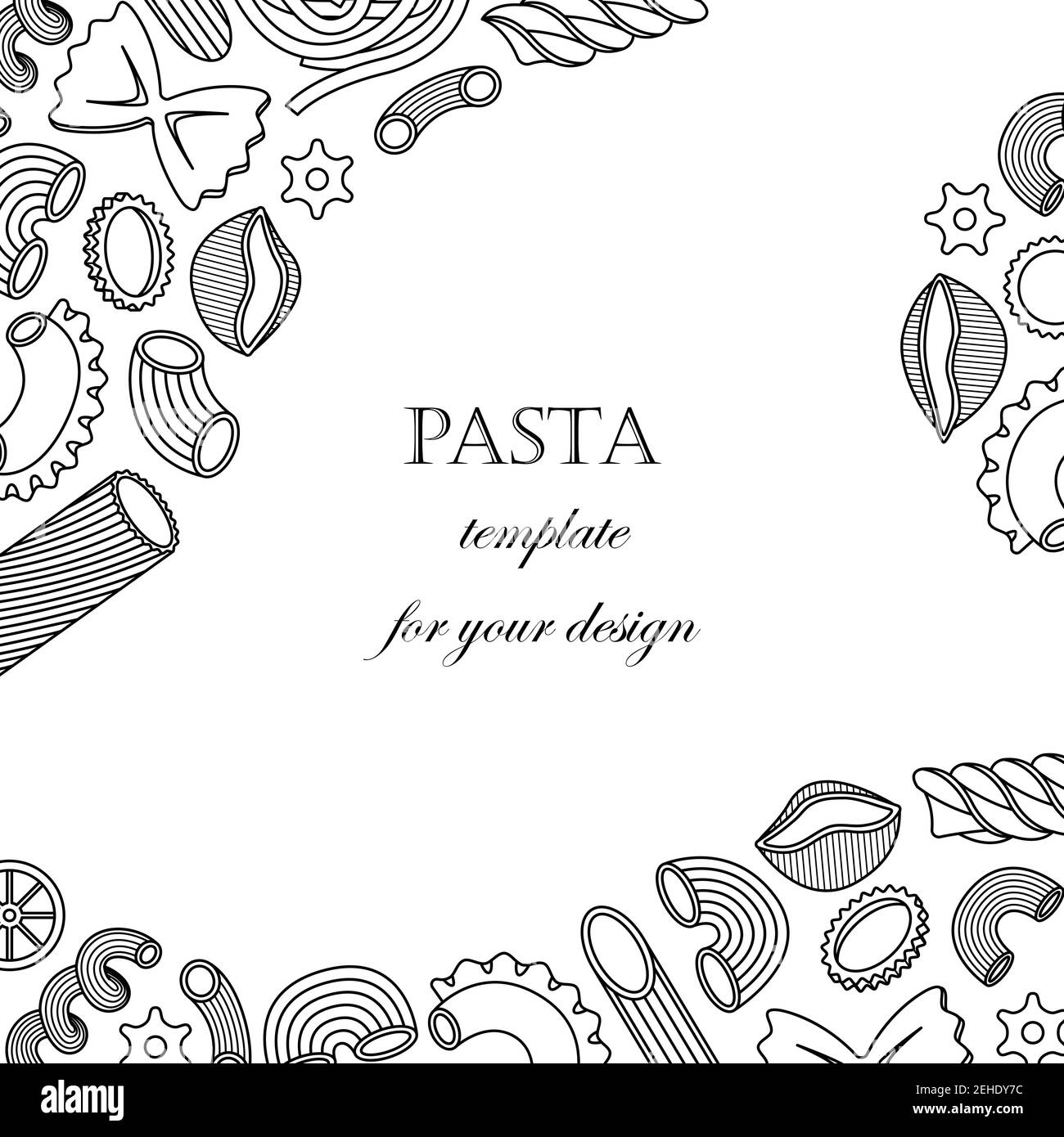 Die Vektorgrafik mit verschiedenen Arten von italienischen Pasta. Linienkunst und schlichter Stil Stock Vektor