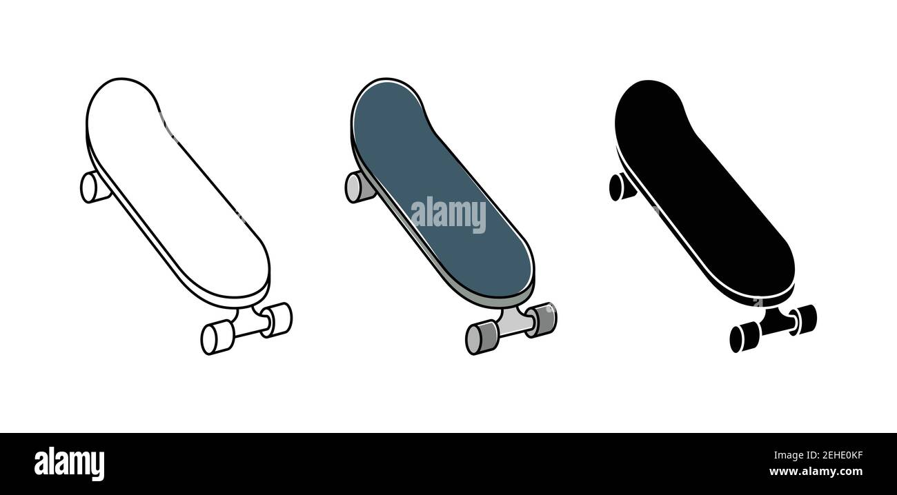 Vector Set von Skateboards. Extremer Jugendsport. Linienkunst und schlichter Stil. Stock Vektor
