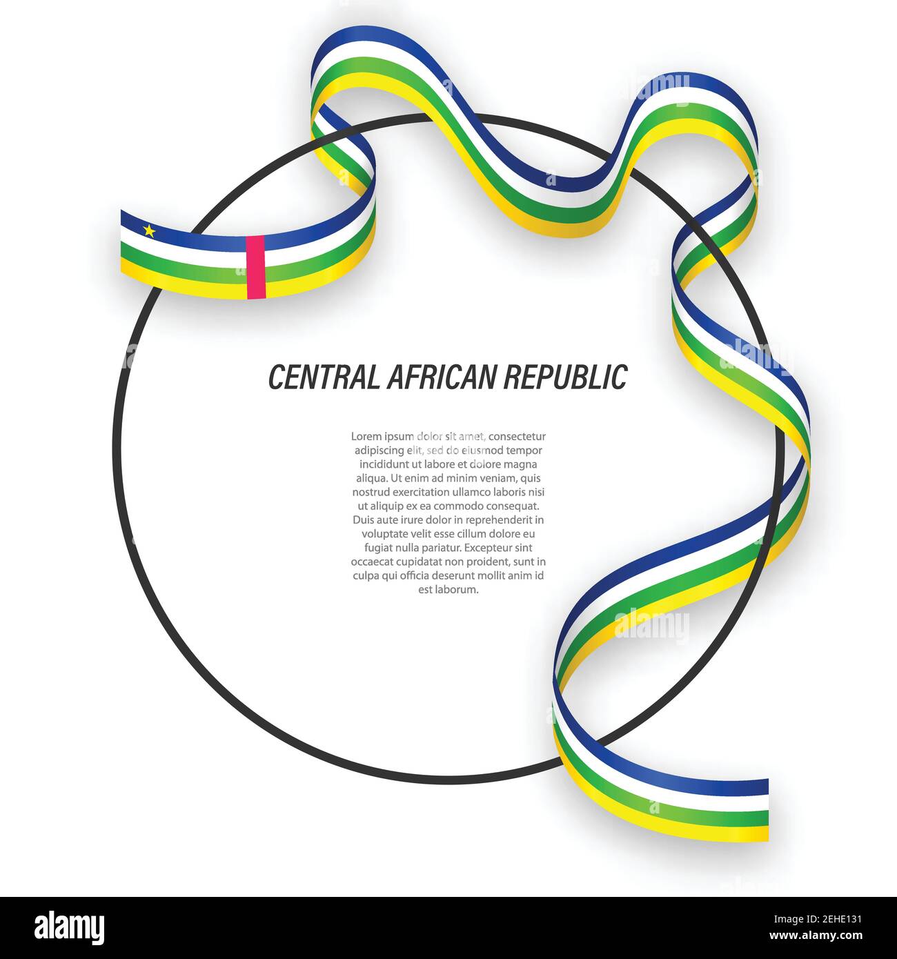 Winkende Fahne der Zentralafrikanischen Republik auf Kreisrahmen. Vorlage für Unabhängigkeitstag Poster Design Stock Vektor