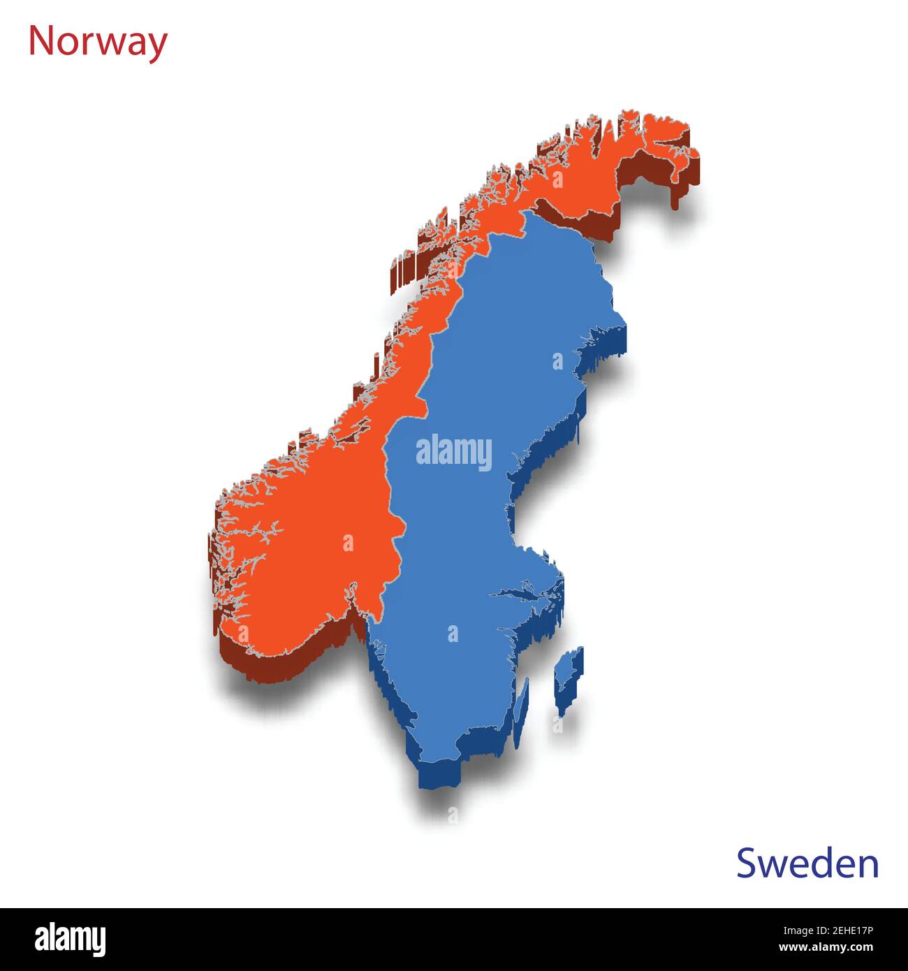 3D isometrische Karte Norwegen und Schweden Beziehungen Vektor Illustration Stock Vektor