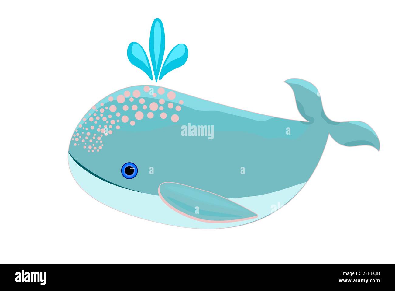 Seewal isoliert auf weißem Hintergrund. Cartoon niedlichen Wal mit Wasserbrunnen. Narwhal spritzt Wasser durch Blowhole. Vektorgrafik für Aktien Stock Vektor