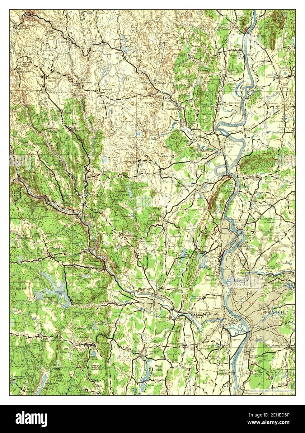 Holyoke, Massachusetts, Karte 1943, 1:125000, Vereinigte Staaten von Amerika von Timeless Maps, Daten U.S. Geological Survey Stockfoto