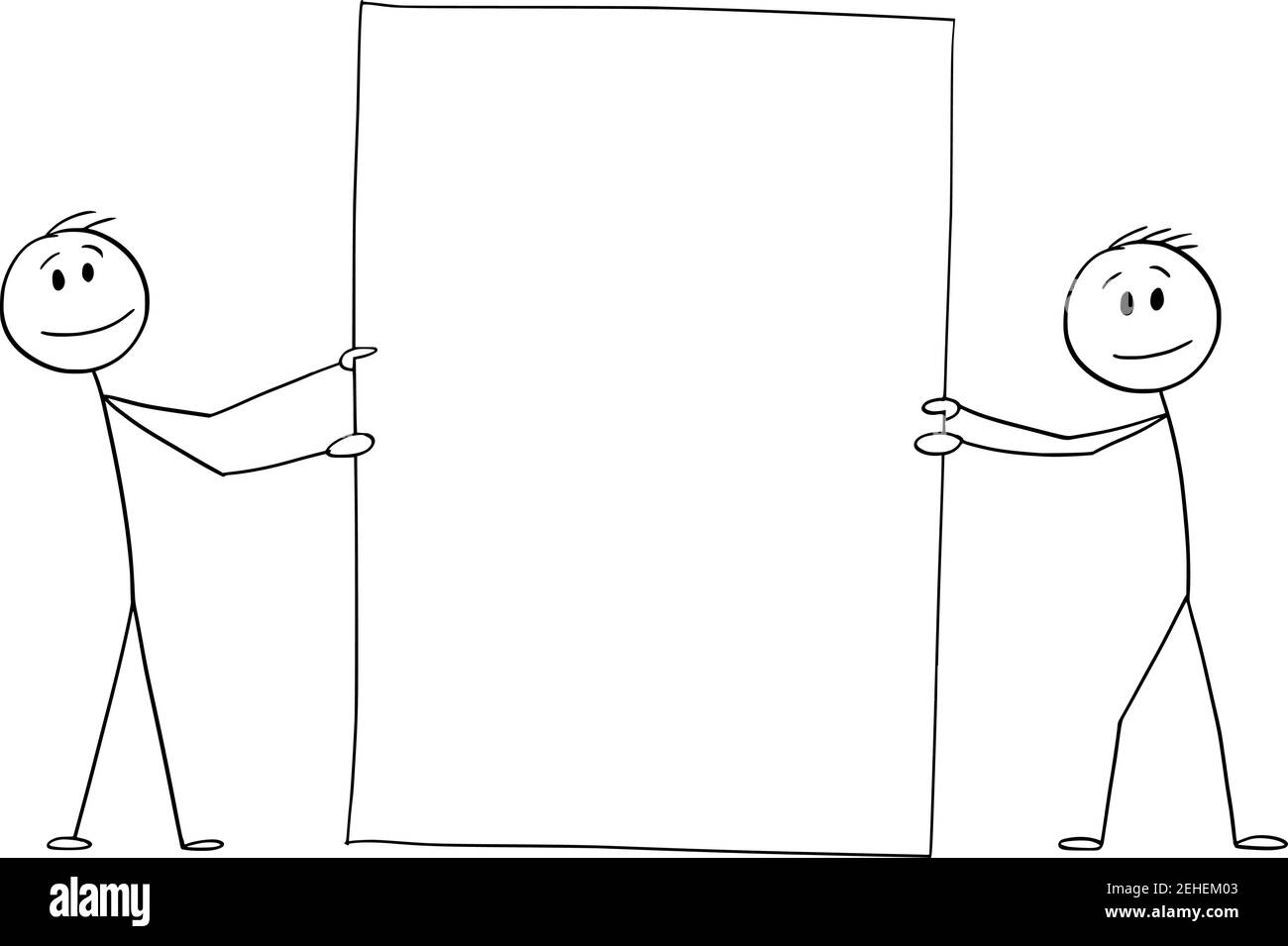 Zwei Männer oder Geschäftsleute halten leeres Papier, Vektor-Cartoon-Stick Figur oder Figur Illustration. Stock Vektor
