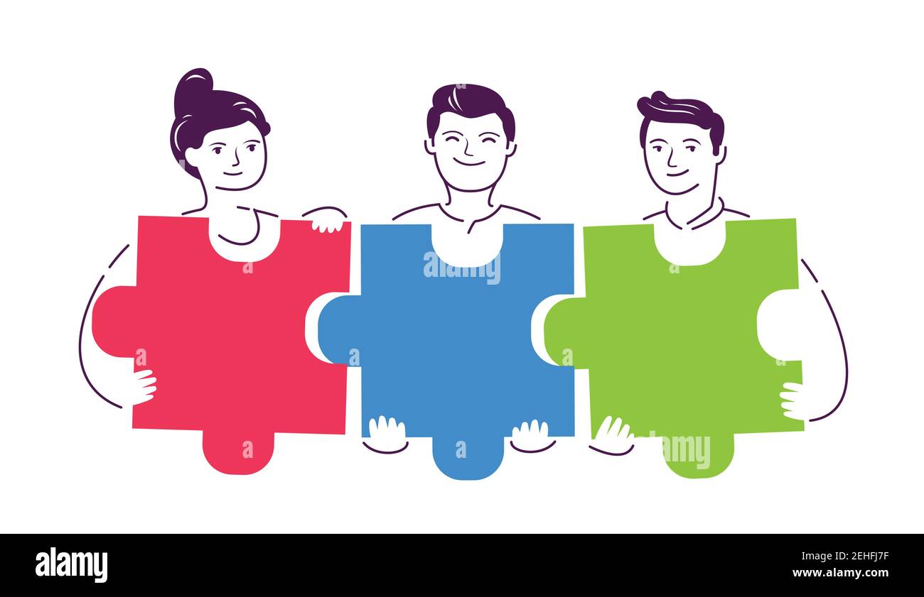 Menschen verbinden Puzzleteile. Teamarbeit, Partnerschaft Konzept Vektor Illustration Stock Vektor
