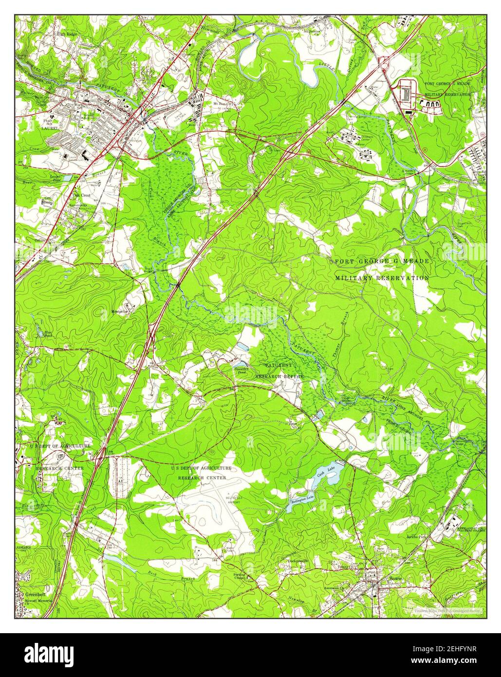 Laurel, Maryland, Karte 1957, 1:24000, Vereinigte Staaten von Amerika von Timeless Maps, Daten U.S. Geological Survey Stockfoto