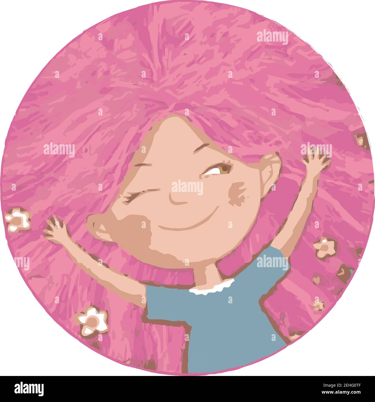 Mädchen mit rosa Haaren liegt mit ihren Armen ausgestreckt und winks traumhaft Stock Vektor