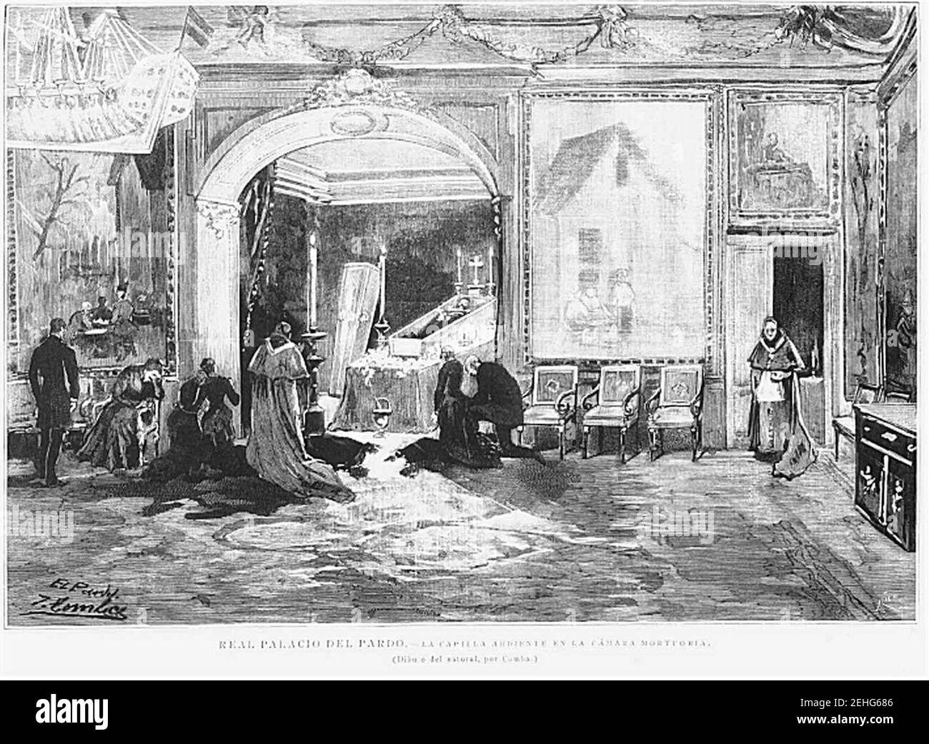 Palacio-del-Pardo-1885-Juan-Comba-Camara-mortuoria-Alfonso-XII Stockfoto