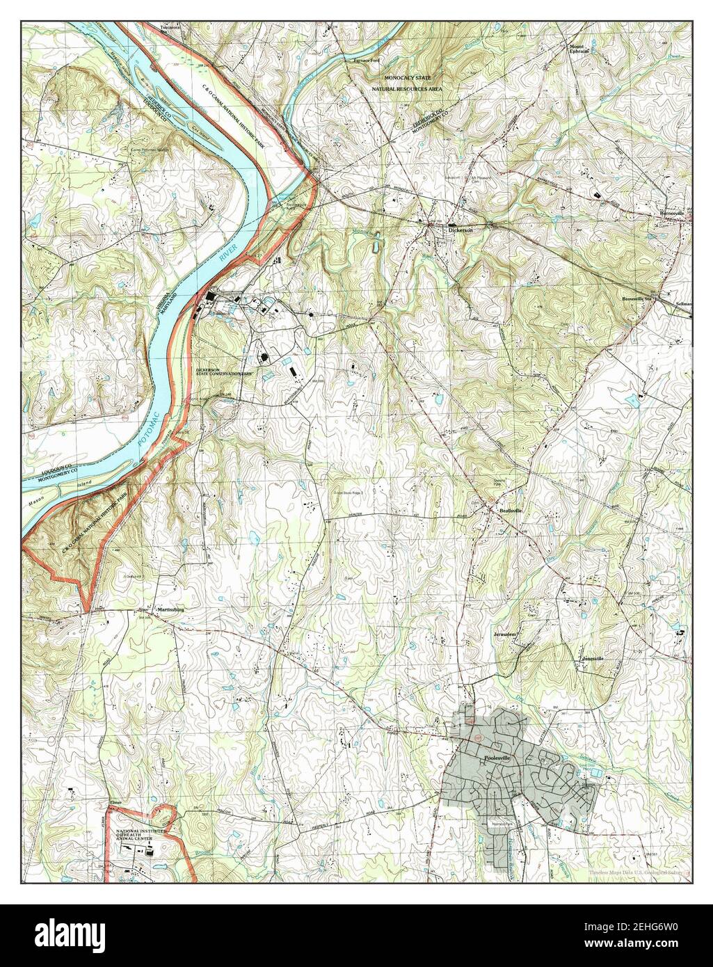 Poolesville, Maryland, Karte 1995, 1:24000, Vereinigte Staaten von Amerika von Timeless Maps, Daten U.S. Geological Survey Stockfoto