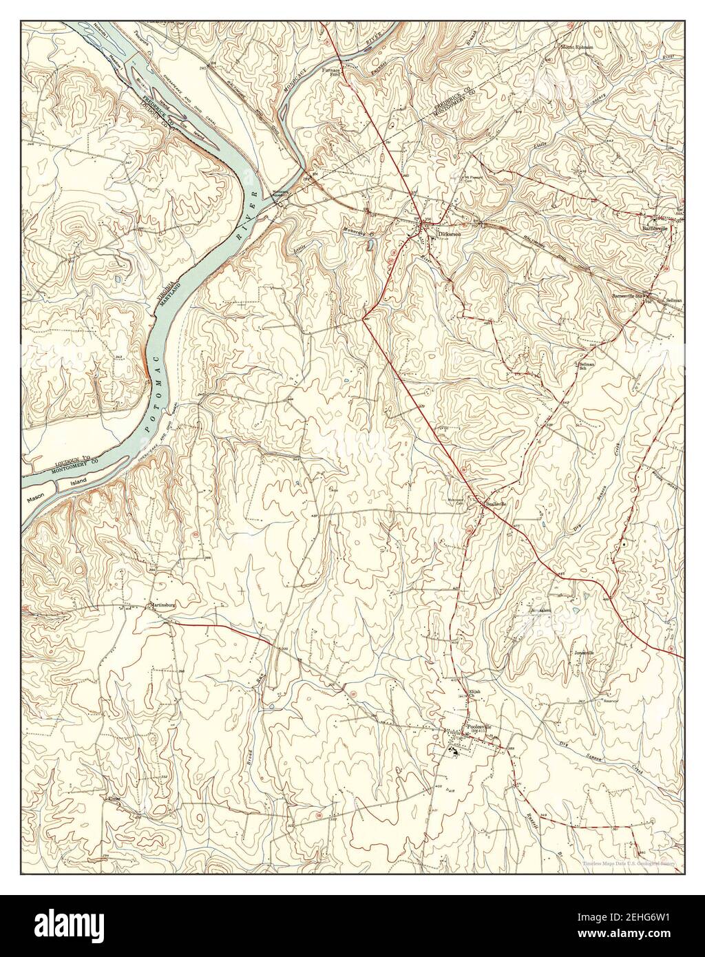 Poolesville, Maryland, Karte 1952, 1:24000, Vereinigte Staaten von Amerika von Timeless Maps, Daten U.S. Geological Survey Stockfoto