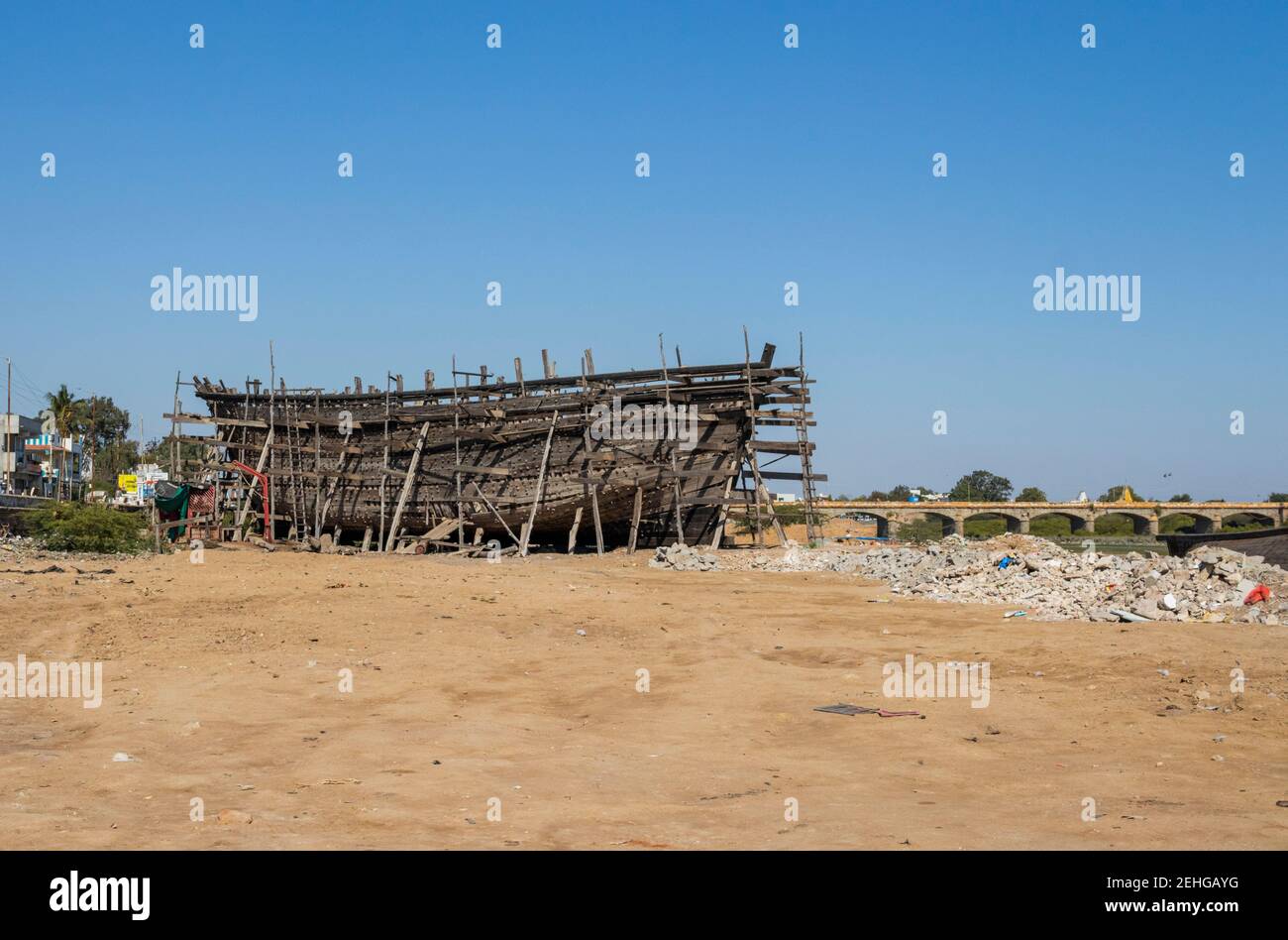 Schiffsbauwerft in Mandvi Stockfoto