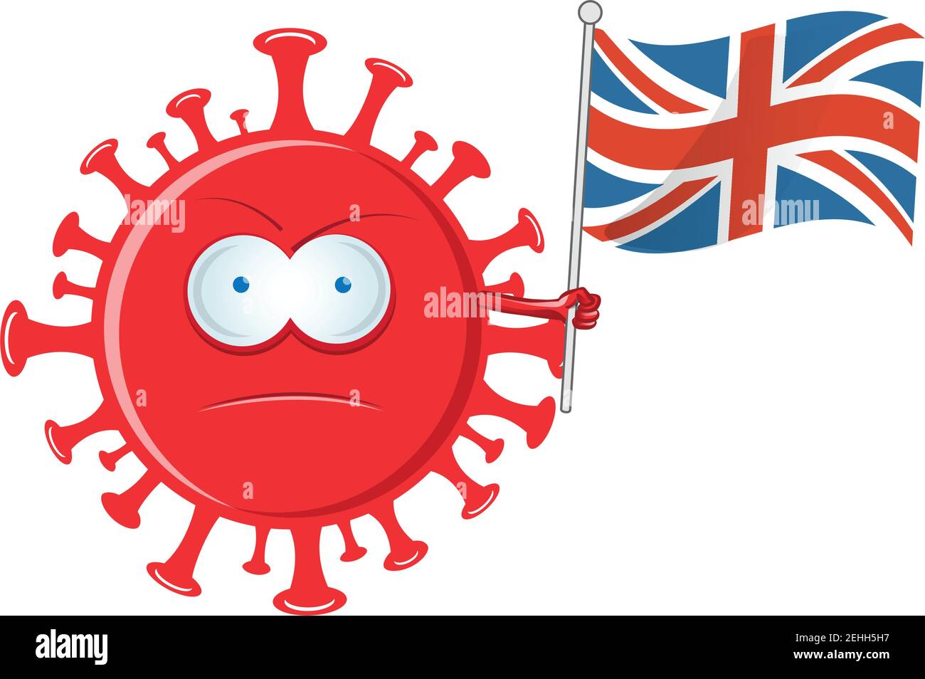 Coronavirus Charakter Cartoon mit Flagge england. Vetcor Illustration Stock Vektor
