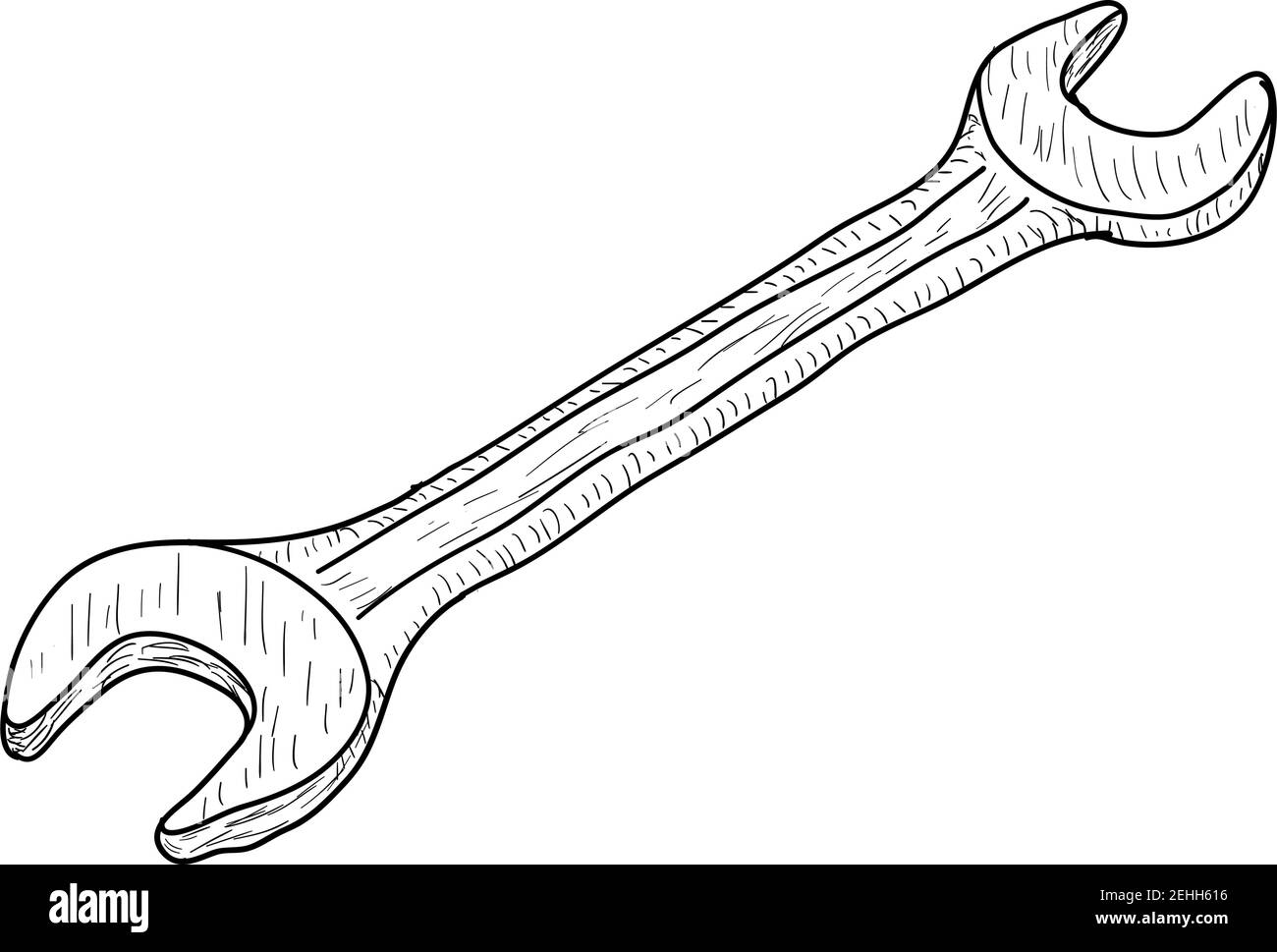 Skizze Silhouette Hand Werkzeug Gabelschlüssel auf weißem Hintergrund. Stock Vektor