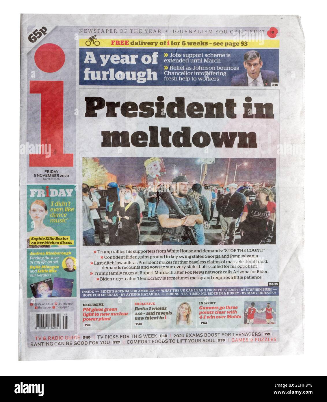 Die Titelseite der i-Zeitung mit der Überschrift Präsident in Meltdown über den US-Wahlsieger Jo Biden Stockfoto