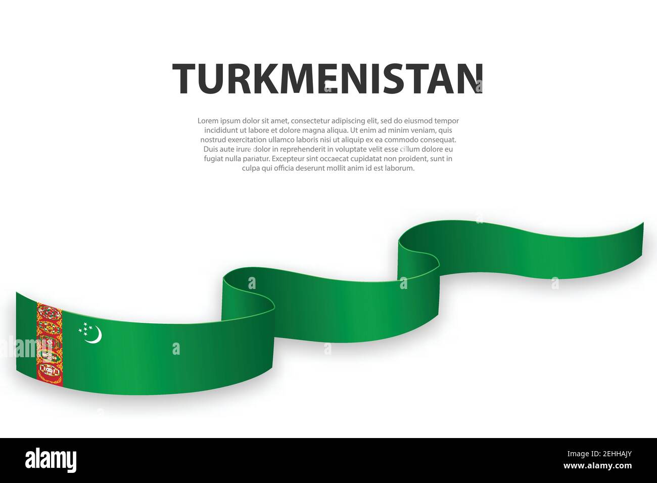 Winkende Band oder Banner mit Flagge von Turkmenistan. Für Independence day Poster Design Template Stock Vektor