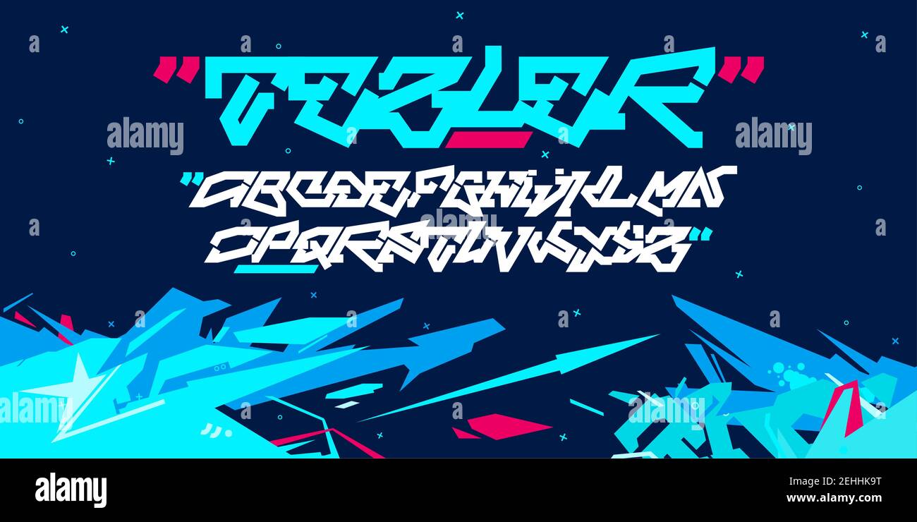 Bold Sci-Fi Tech Abstrakt Cyberpunk futuristische Alphabet Schriftart Tezler Digital Typografie Vektorgrafik Stock Vektor