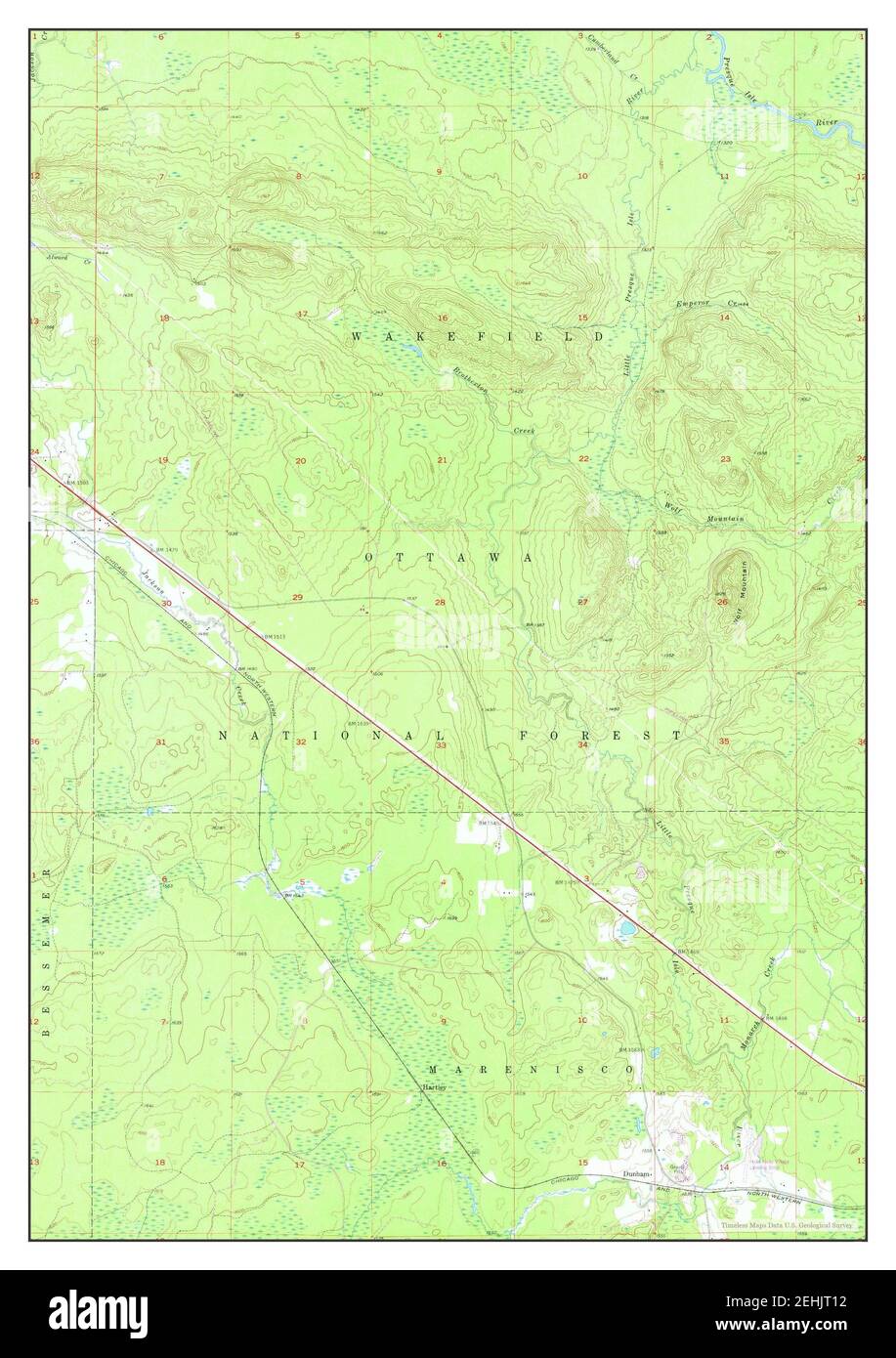 Wakefield NE, Michigan, Karte 1955, 1:24000, Vereinigte Staaten von Amerika von Timeless Maps, Daten U.S. Geological Survey Stockfoto