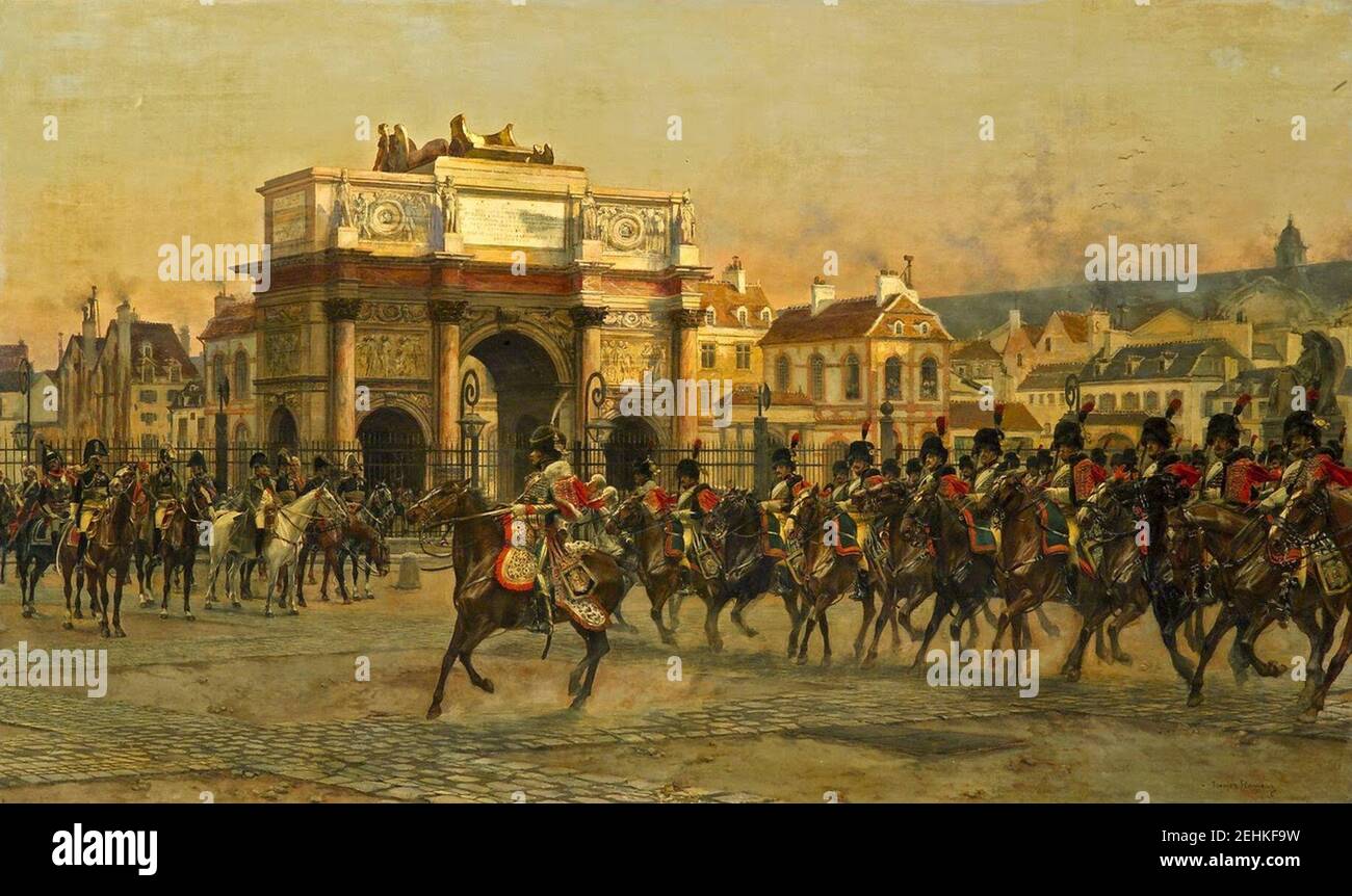 Parade des Chasseurs à Cheval de la Garde impériale au Palais des Tuileries. Stockfoto