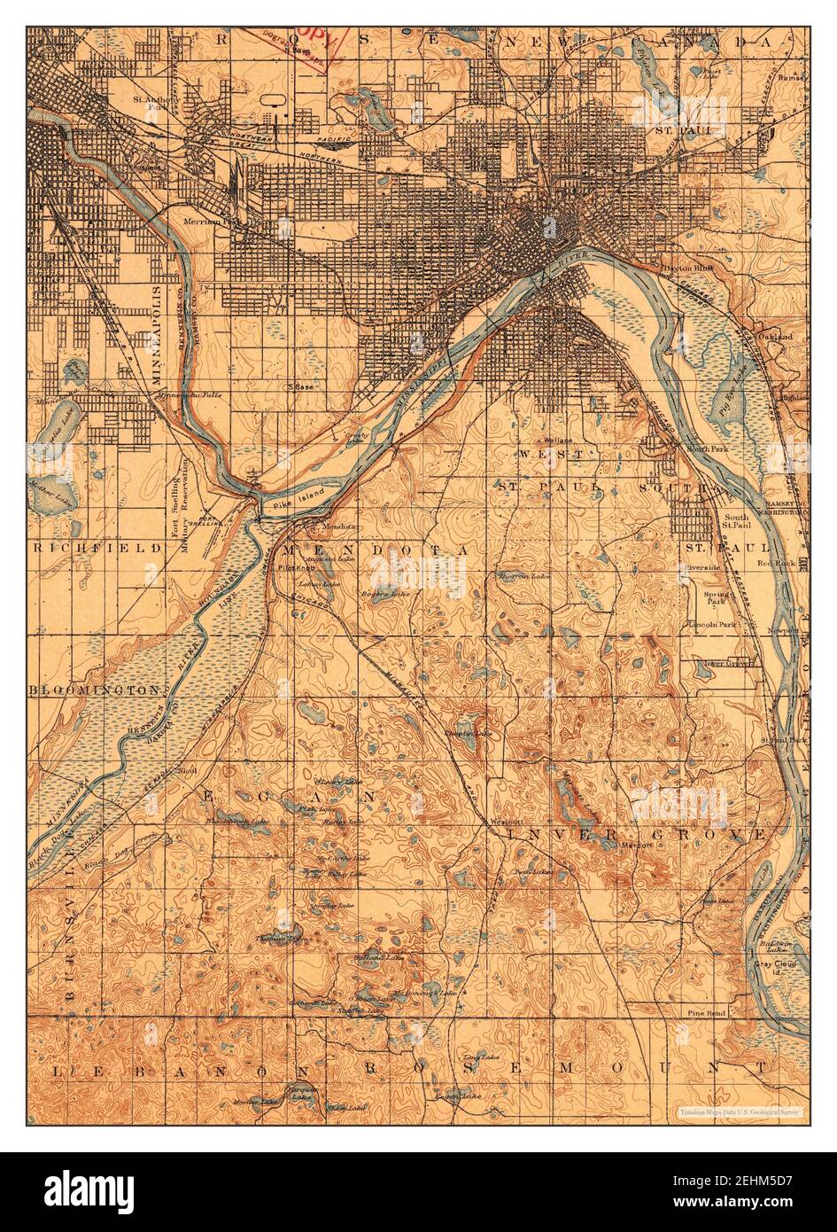 St Paul, Minnesota, Karte 1896, 1:62500, Vereinigte Staaten von Amerika von Timeless Maps, Daten U.S. Geological Survey Stockfoto