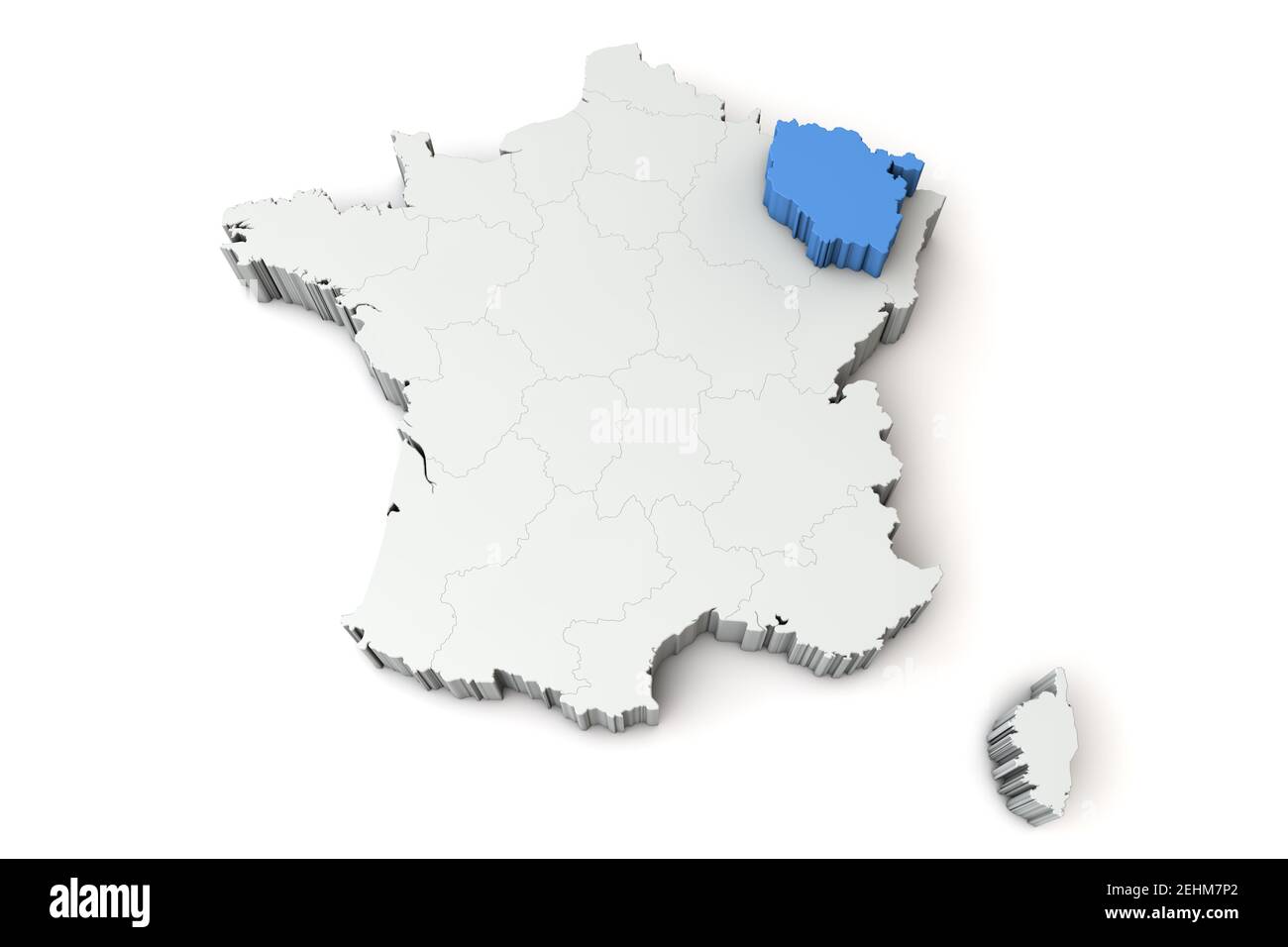 Karte von Frankreich mit der Region Lothringen. 3D Rendering Stockfoto