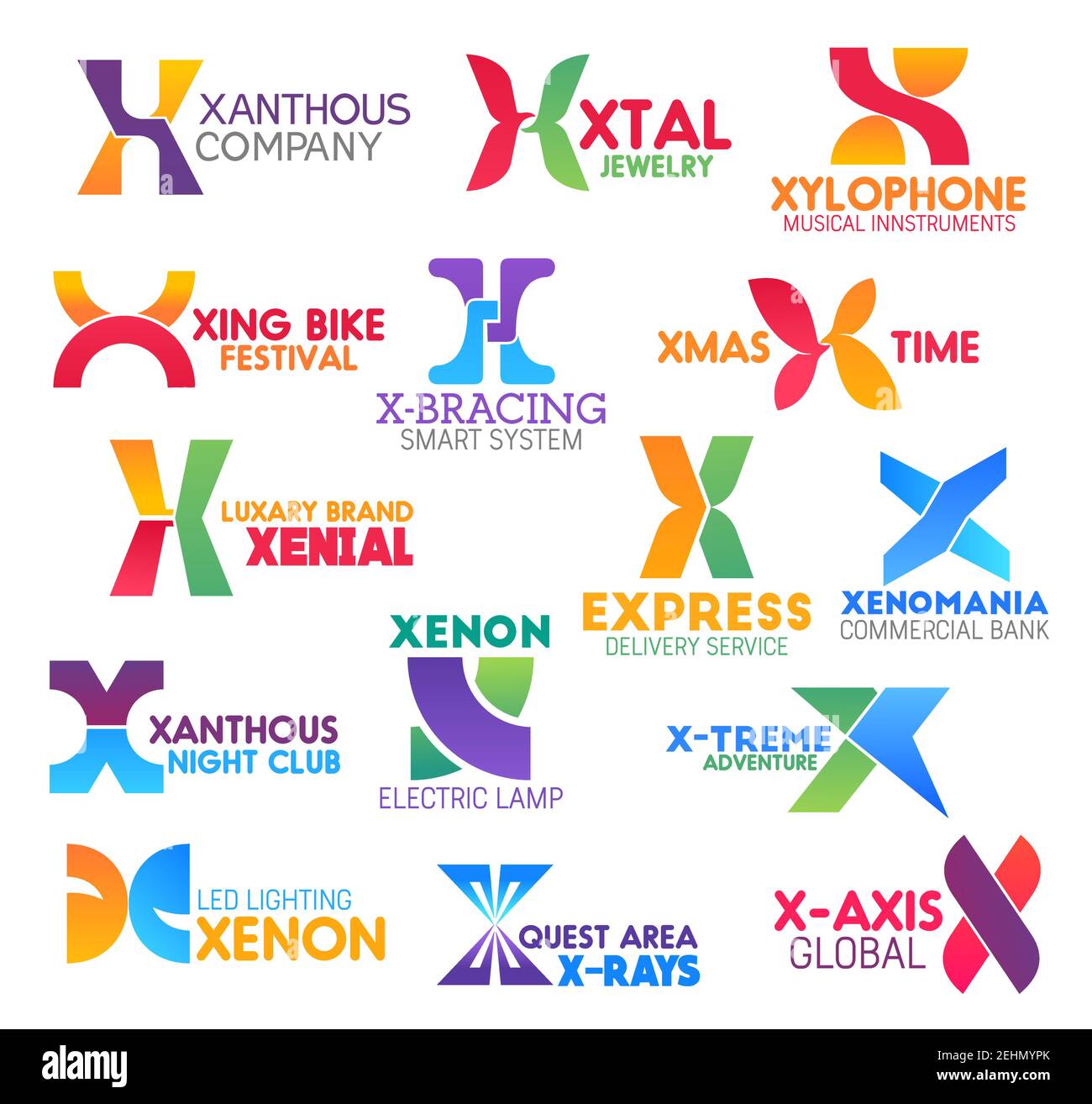 Buchstaben X Symbole und Zeichen für Geschäft. Xanthous und xtal