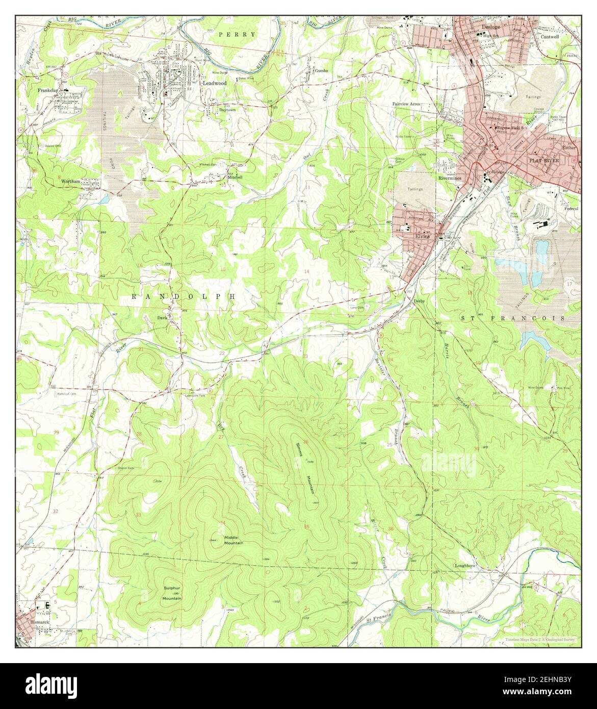 Flat River, Missouri, Karte 1958, 1:24000, Vereinigte Staaten von Amerika von Timeless Maps, Daten U.S. Geological Survey Stockfoto