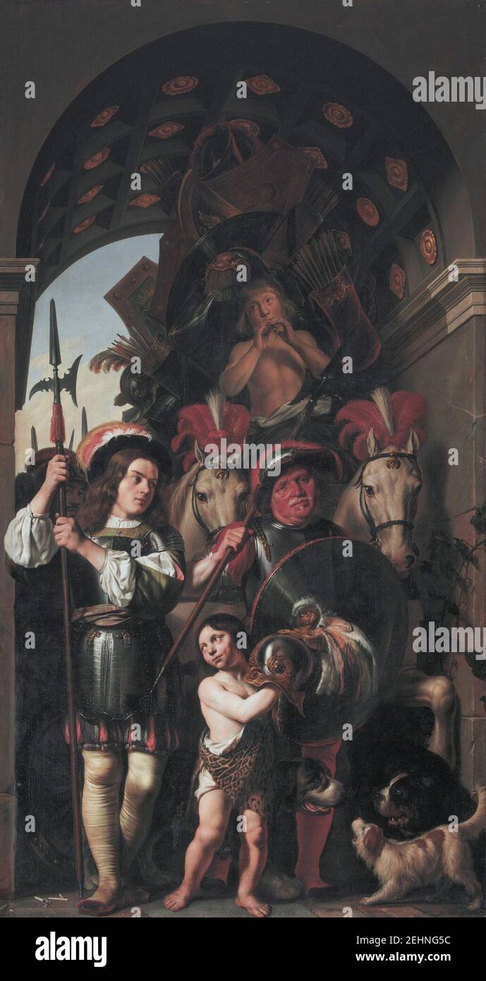 Teil der Siegesprozession, mit gefangenen Waffen, von Salomon de Bray. Stockfoto