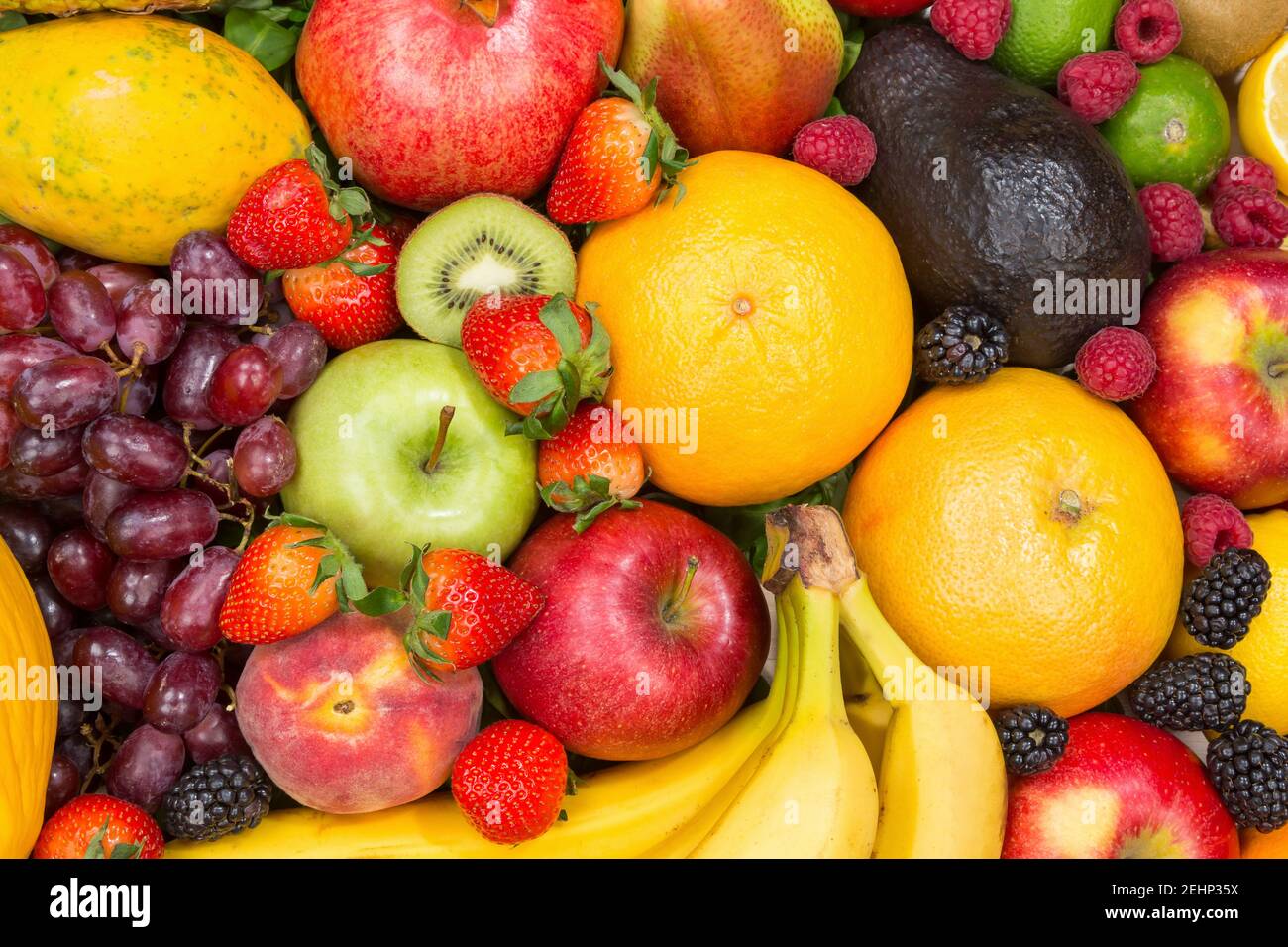 Lebensmittel Hintergrund Früchte Sammlung Äpfel Beeren Orangen Zitronen Früchte Hintergründe Stockfoto