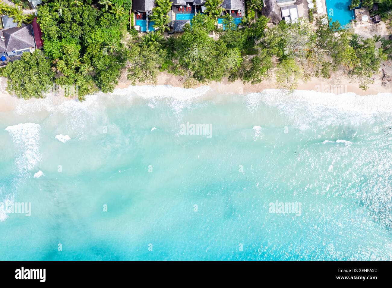 Seychellen Strand Mahé Mahe Insel Meer Copyspace Urlaub Meer Drohne Luftbild anzeigen Stockfoto