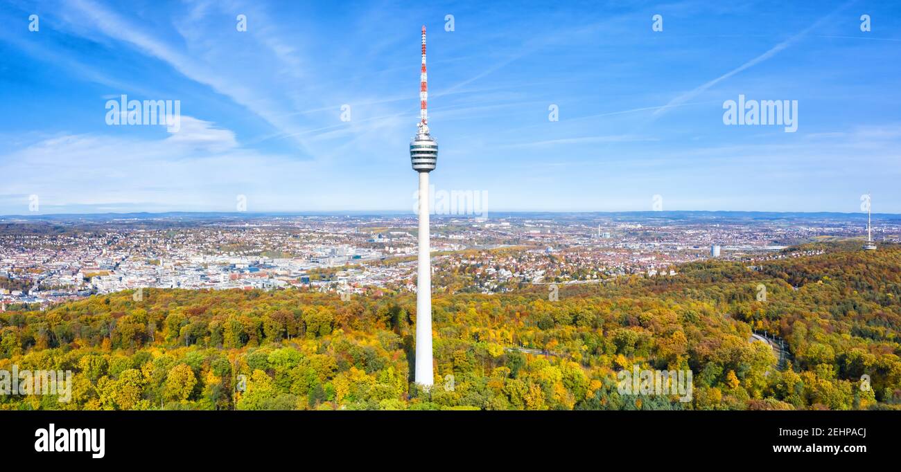 Stuttgart tv Turm Skyline Luftbild Panoramablick Stadtarchitektur Reisen Copyspace Kopieren Raum Reisen Stockfoto