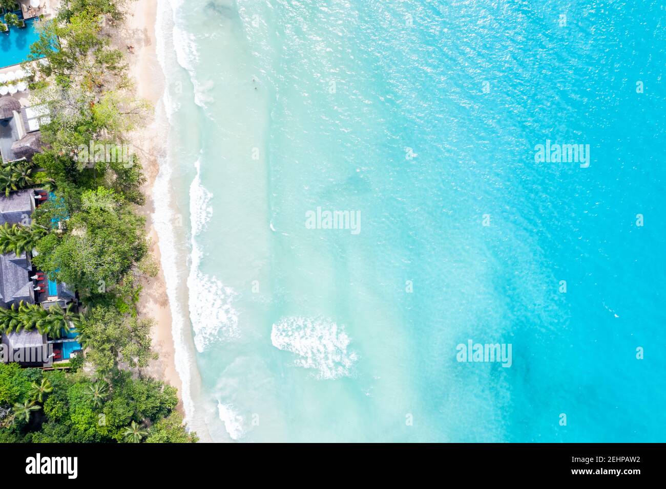 Seychellen Strand Mahé Mahe Insel Meer Copyspace Urlaub Drohne Ansicht Luftbild Stockfoto