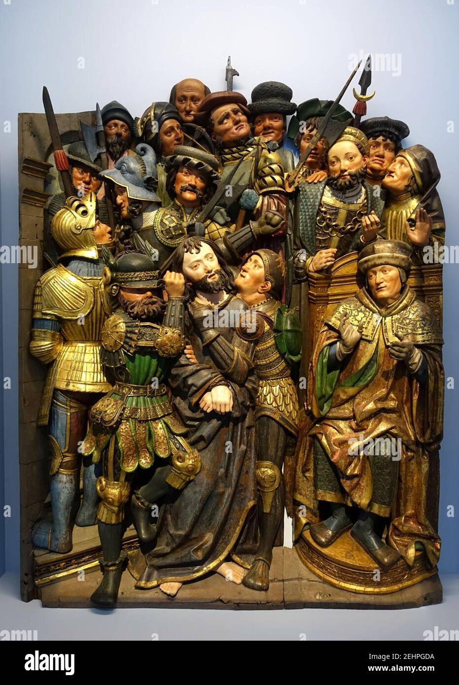 Passionsrelief durch Werkstatt von Niclaus Weckmann, Christus vor Pilatus, Ulm, Kreis Ulm, original c. 1520, diese Version 1625 von Caspar Strauss Stockfoto