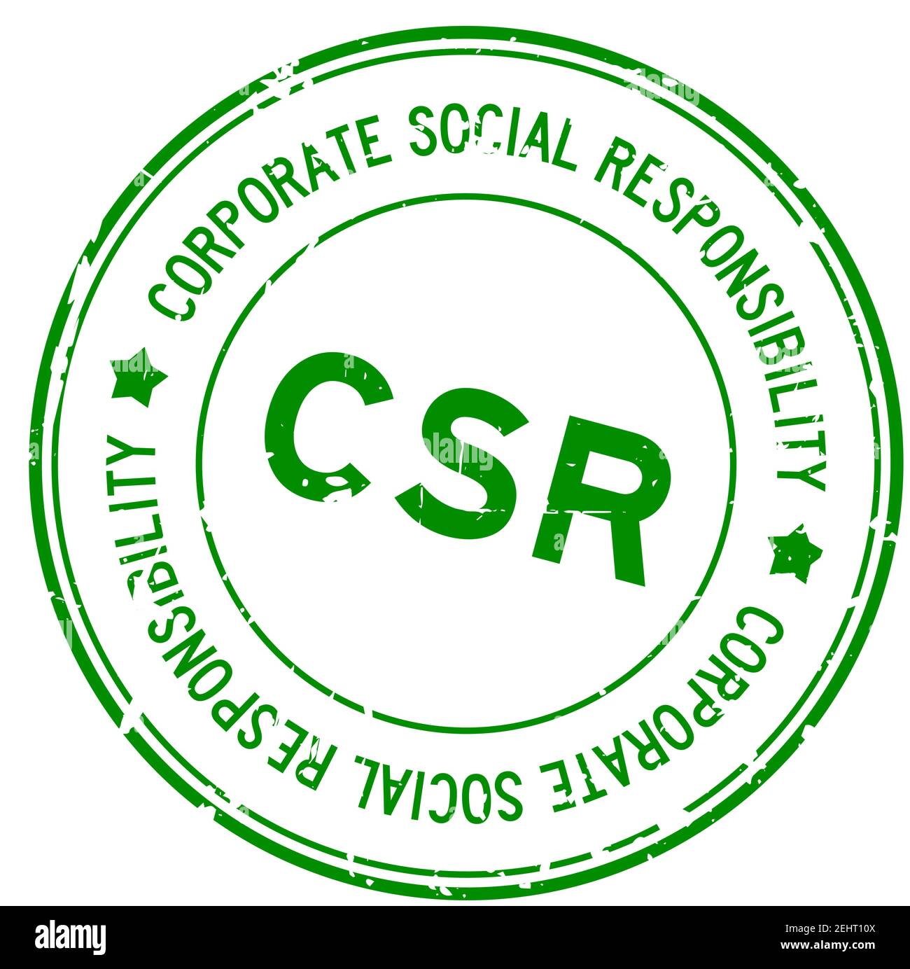 Grunge Green CSR Corporate Social Responsibility Wort rund Gummidichtung Stempel auf weißem Hintergrund Stock Vektor