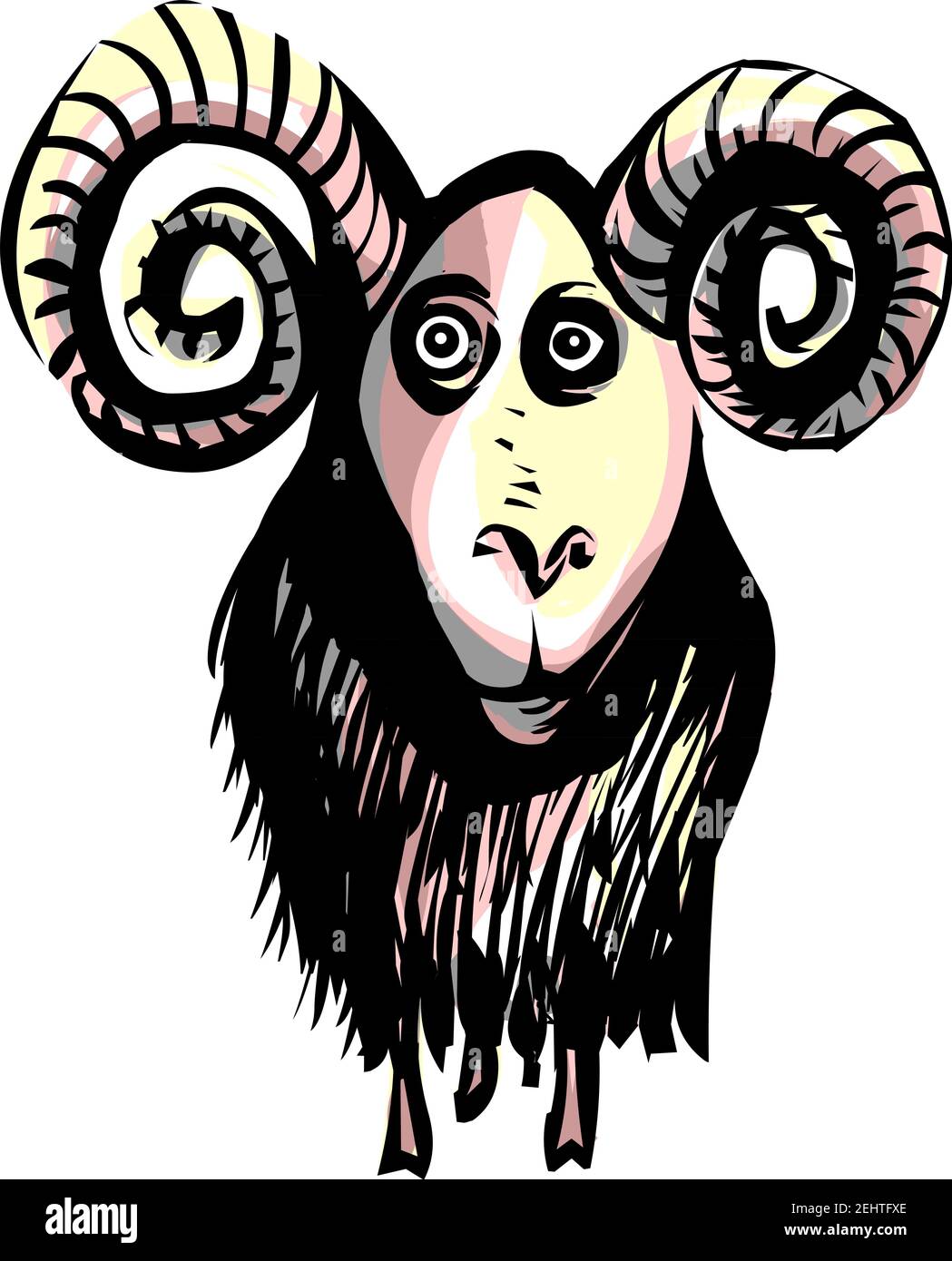 Lustige Cartoon RAM. Handgezeichnete Tierdarstellung. Stock Vektor