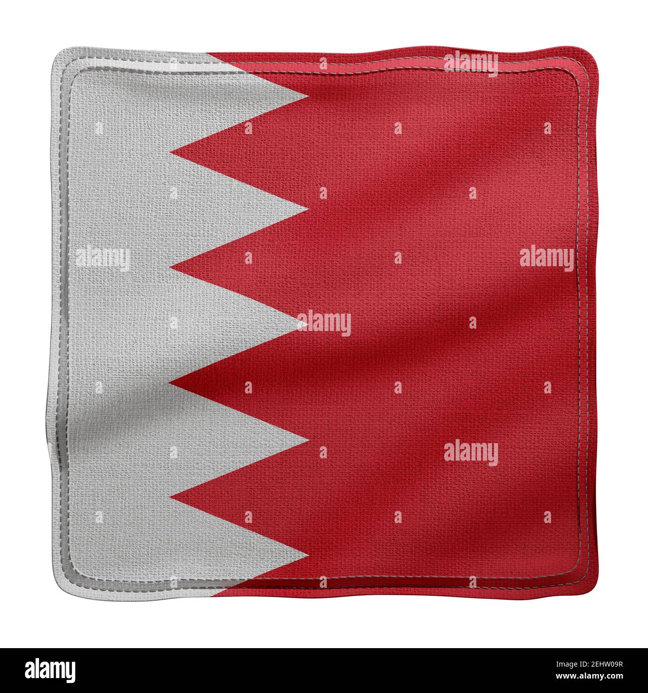 3d-Darstellung einer silked Bahrain Flagge isoliert auf weißem Hintergrund. Stockfoto