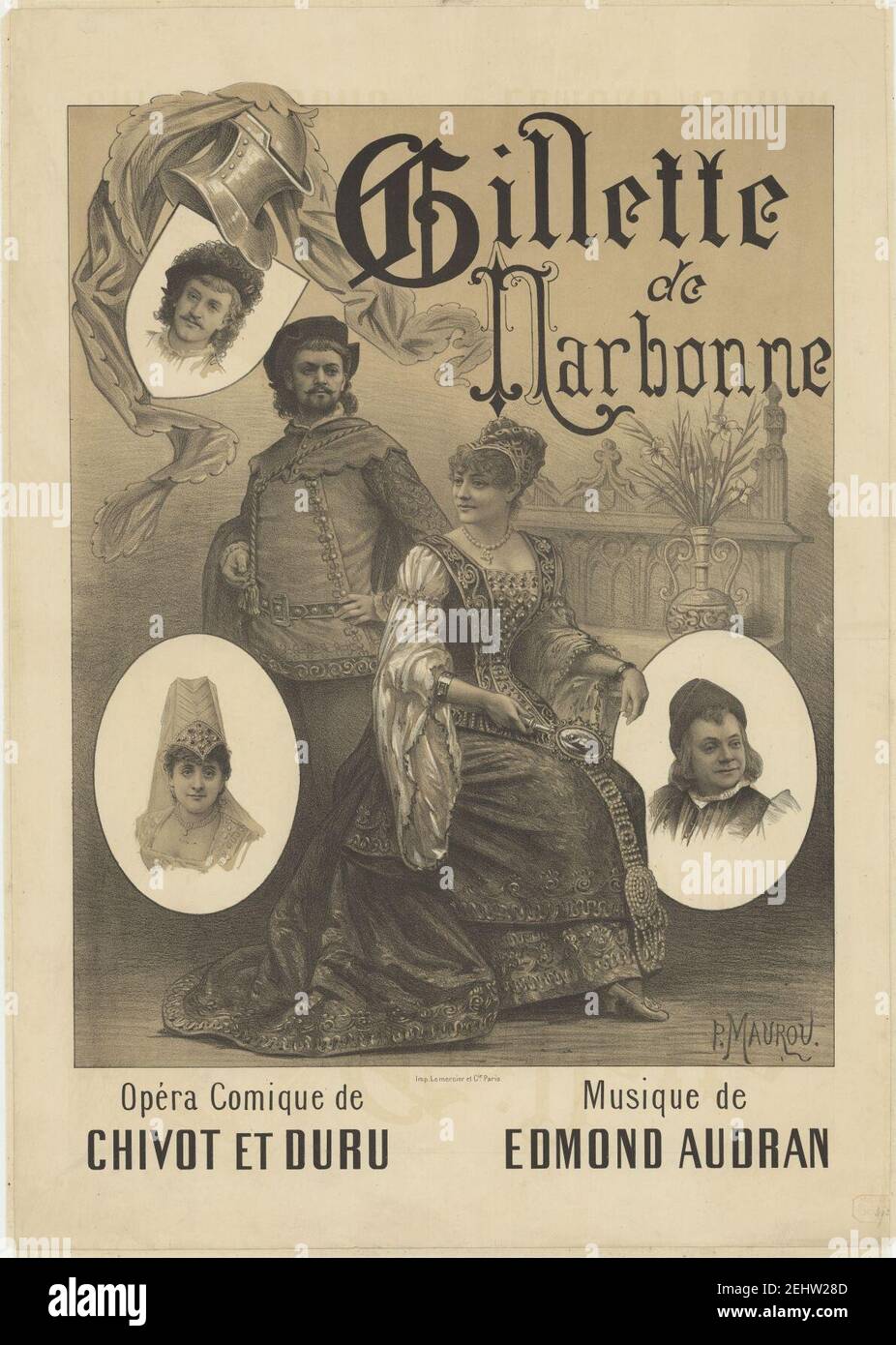 Paul Maurou - Poster für Edmond Audran's Gillette de Narbonne - Original. Stockfoto