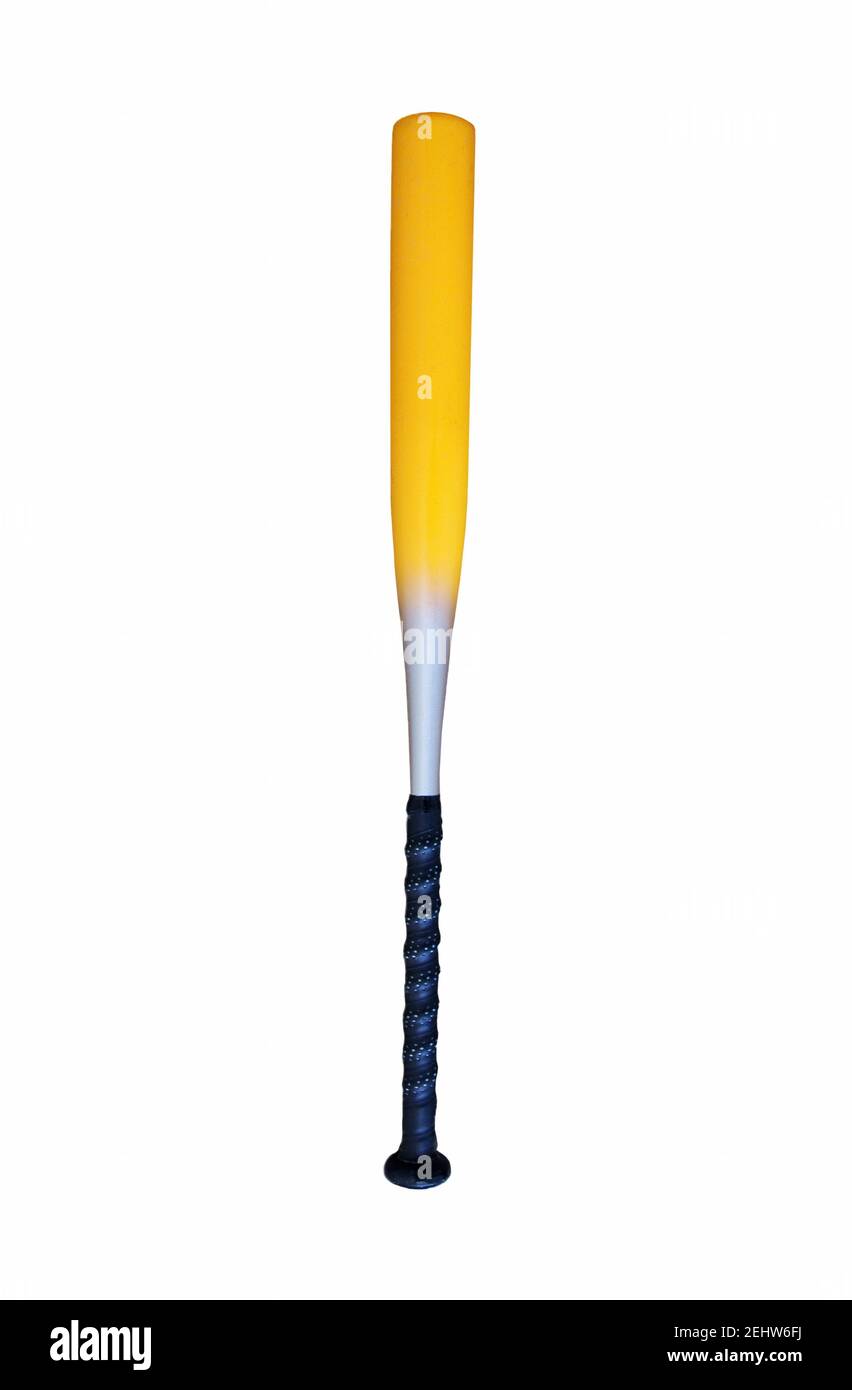 Metal Baseballschläger der amerikanischen Lieblingssport ein Bild isoliert auf weißem Hintergrund. Aluminium Baseballschläger isoliert auf weißem Hintergrund. Stockfoto