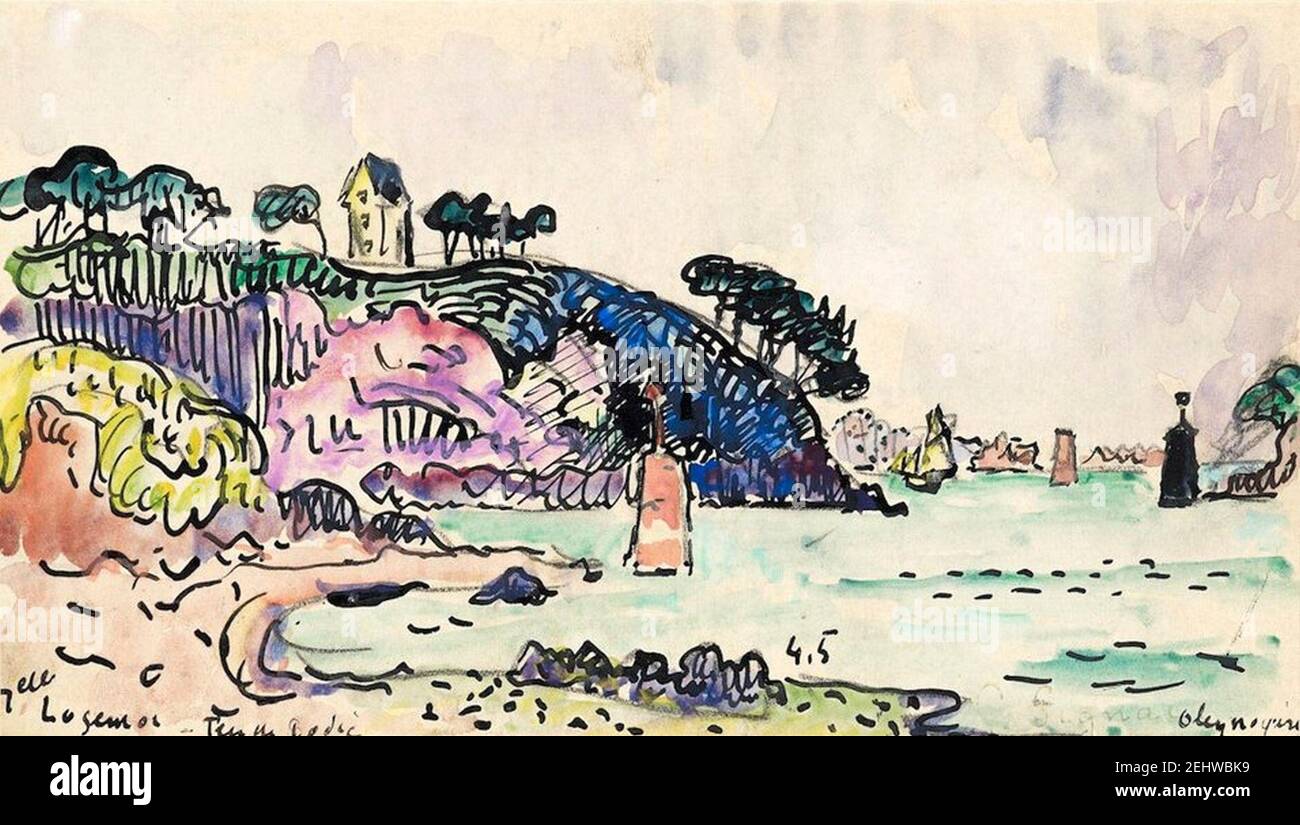 Paul Signac (1863-1935), L’estuaire à Trieux, Bretagne. Aquarell, Bleistift und Tinte, 11,2 x 20 cm. Stockfoto