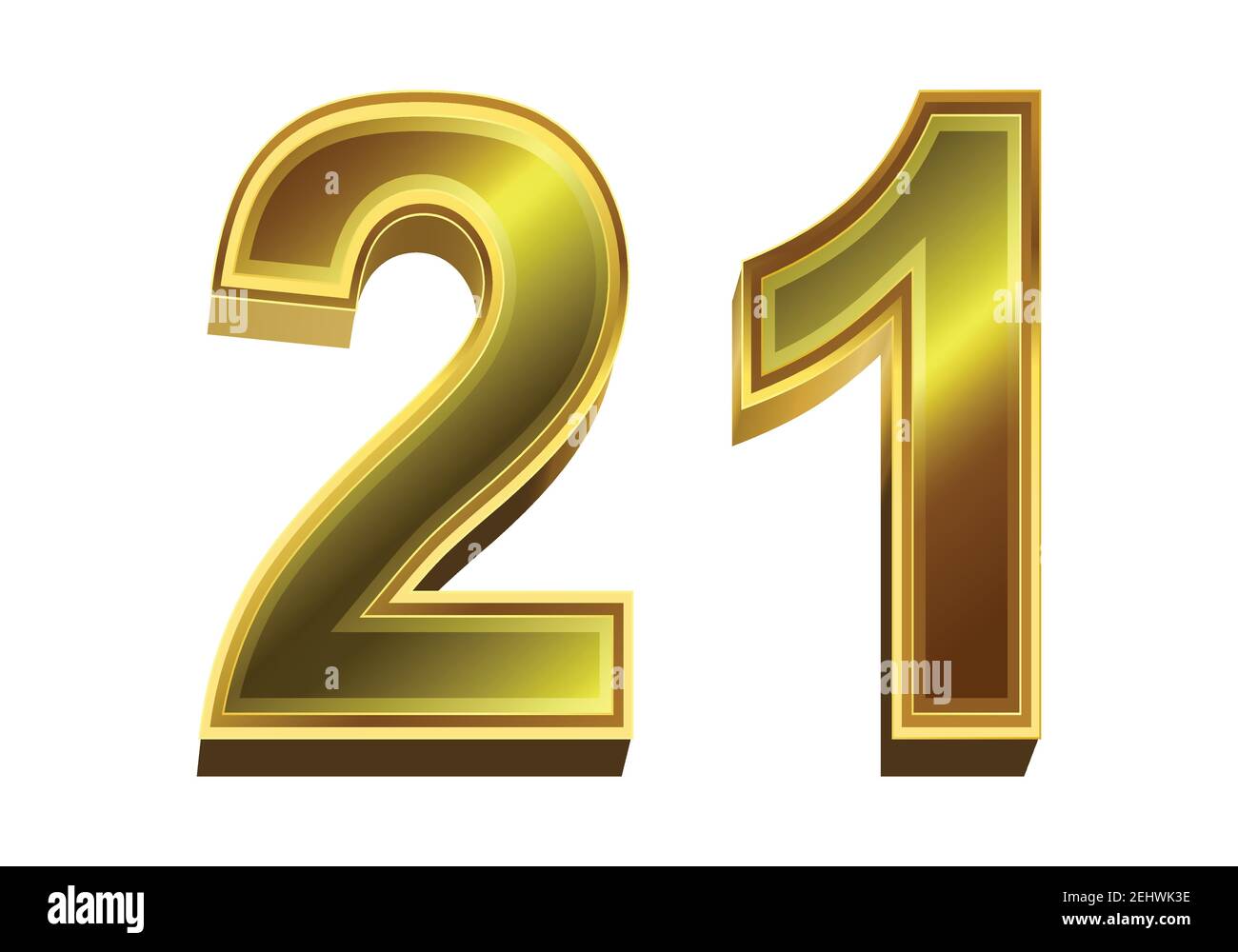 3D goldene Zahl 21 isoliert auf weißem Hintergrund Stock-Vektorgrafik -  Alamy, image size:1300x1000