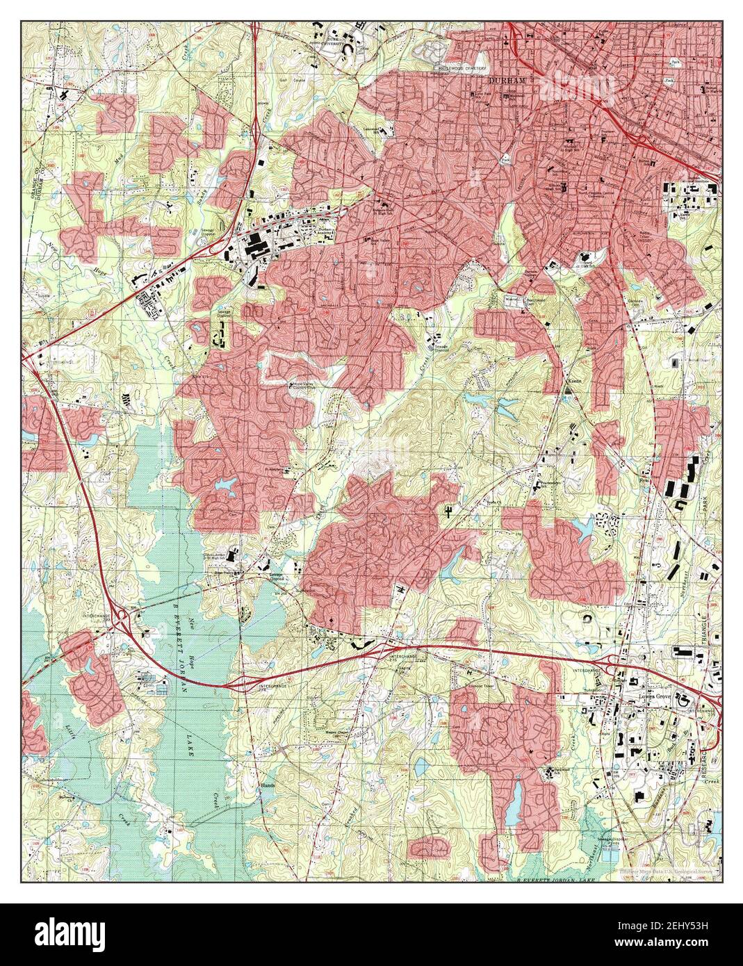 Southwest Durham, North Carolina, Karte 1993, 1:24000, Vereinigte Staaten von Amerika von Timeless Maps, Daten U.S. Geological Survey Stockfoto