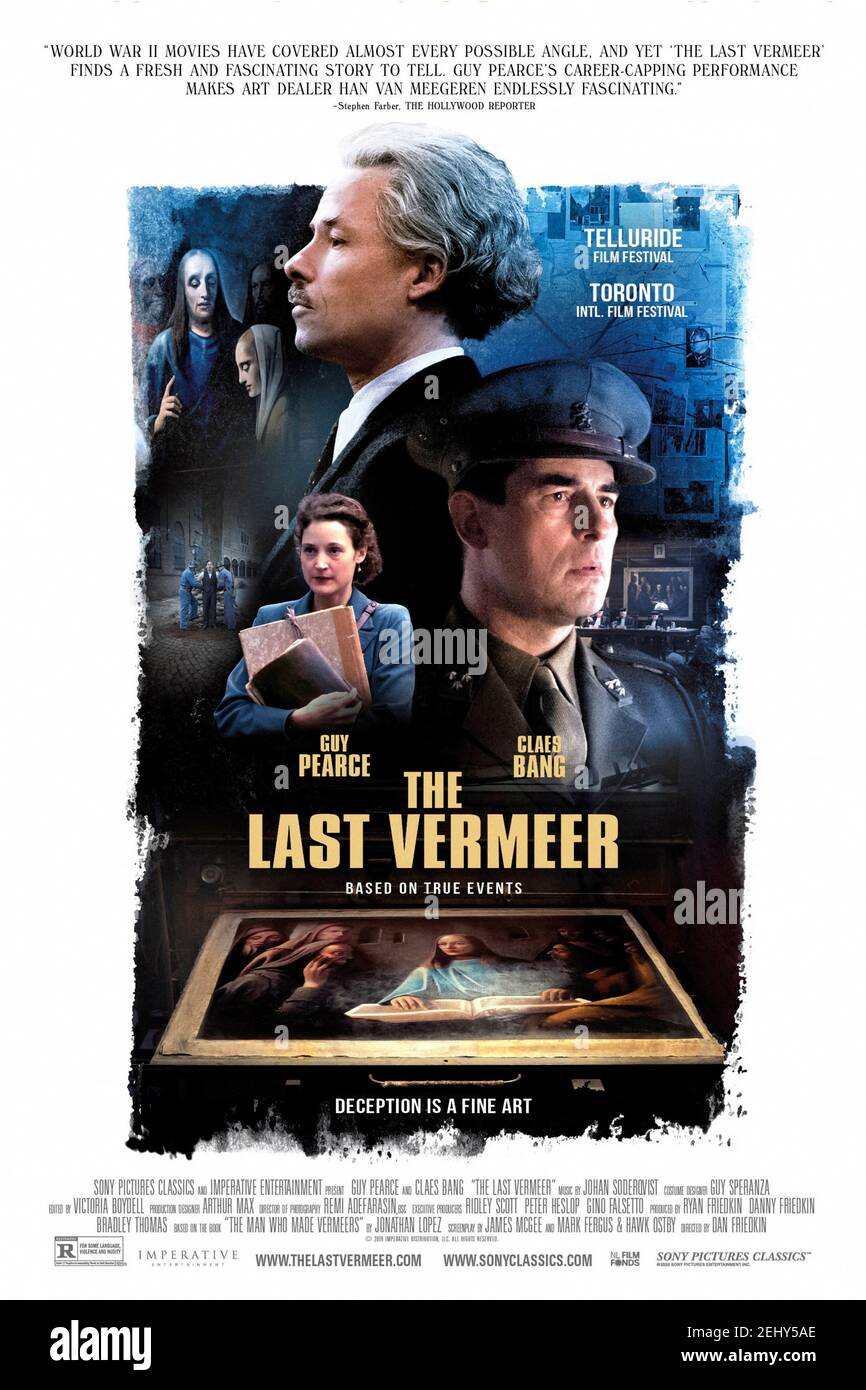 The Last Vermeer (2019) Regie: Dan Friedkin mit Guy Pearce, Claes Bang und Vicky Krieps. Adaption von Jonathon Lopez' Roman über einen holländischen Künstler mit einer geheimnisvollen Vergangenheit, der beschuldigt wird, ein wertvolles Gemälde an die Nazis zu verkaufen. Stockfoto